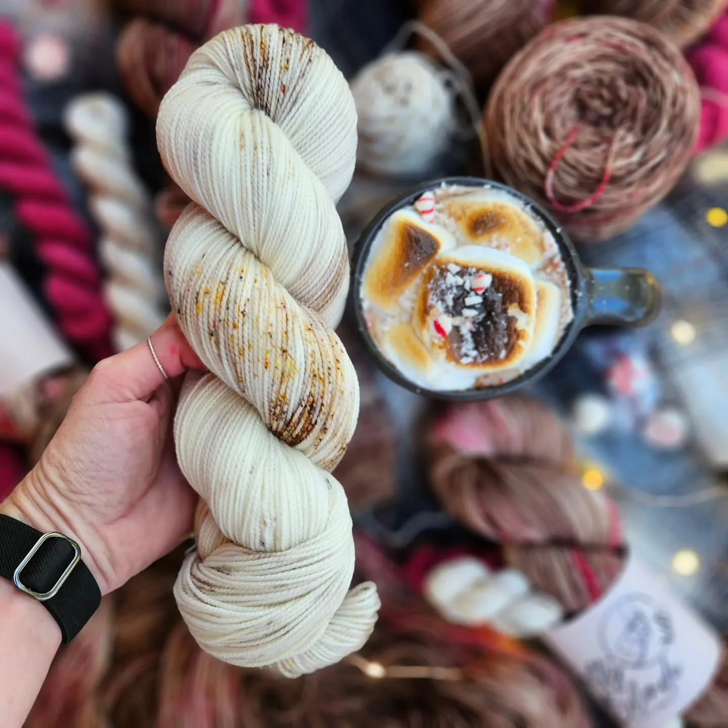 Want to see the other colorways available in tomorrow's update?

First up is CAMPFIRE MALLOWS (available on all bases)
CHAMPAGNE POP! (sock sets only)
A THOUSAND LITTLE LIGHTS (sock set only)
PEPPERMINT HOT COCOA (sock sets only)

I'm so excited to b