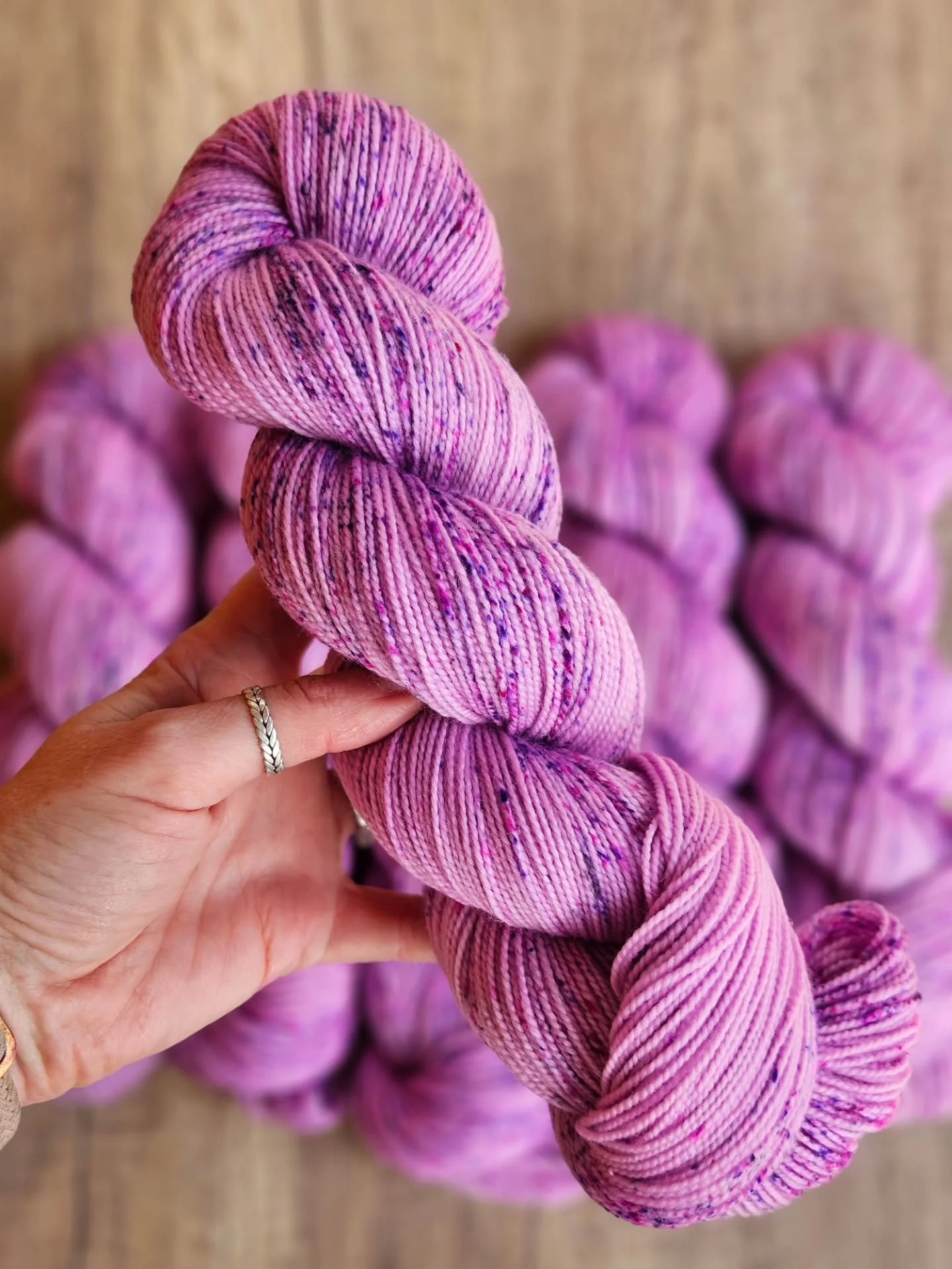 Another colorway that just went out the door is PERFECTLY PINKLE

I'm really enjoying dyeing all the things lately but speckles have been making me especially happy and I already have a speckled colorway in my mind for May's COTM.... because how fun 