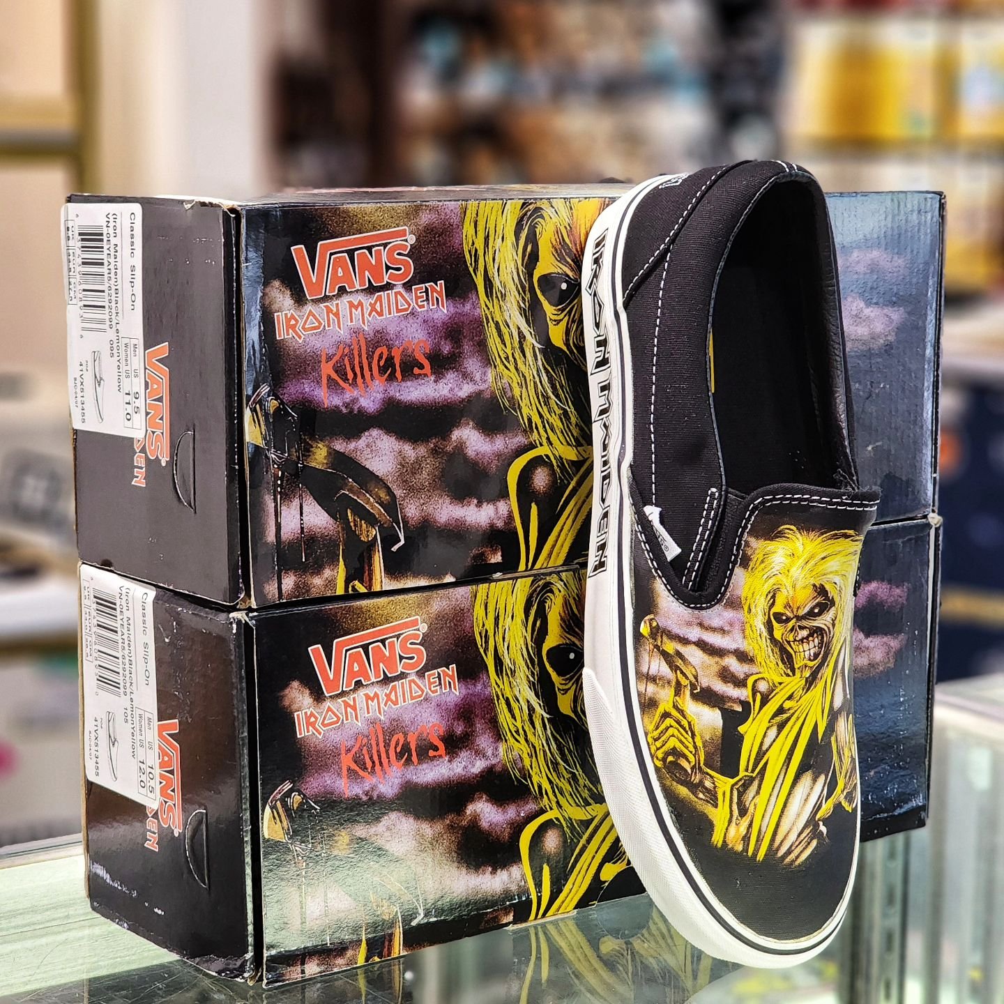 Sorry sold out @vans X @ironmaiden Killer slip-ons. #vanshoes #slipon #ironmaiden #ironmaidenkillers