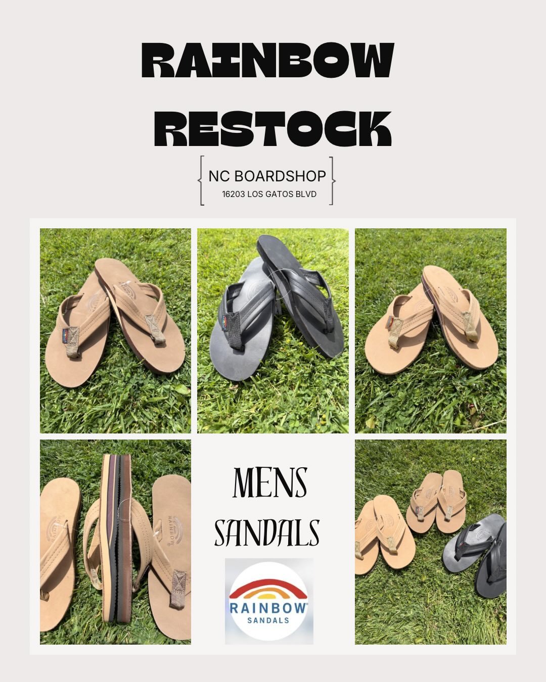 Sun out, sandals on. 🌞
80-90 degrees 🥵 this upcoming weekend 
Rainbow sandals built for everyday wear! Comfortable, durable, and only gets better with time.
Men&rsquo;s and women&rsquo;s styles in store now.

#bayarealocal #ncboardshop #losgatosca 