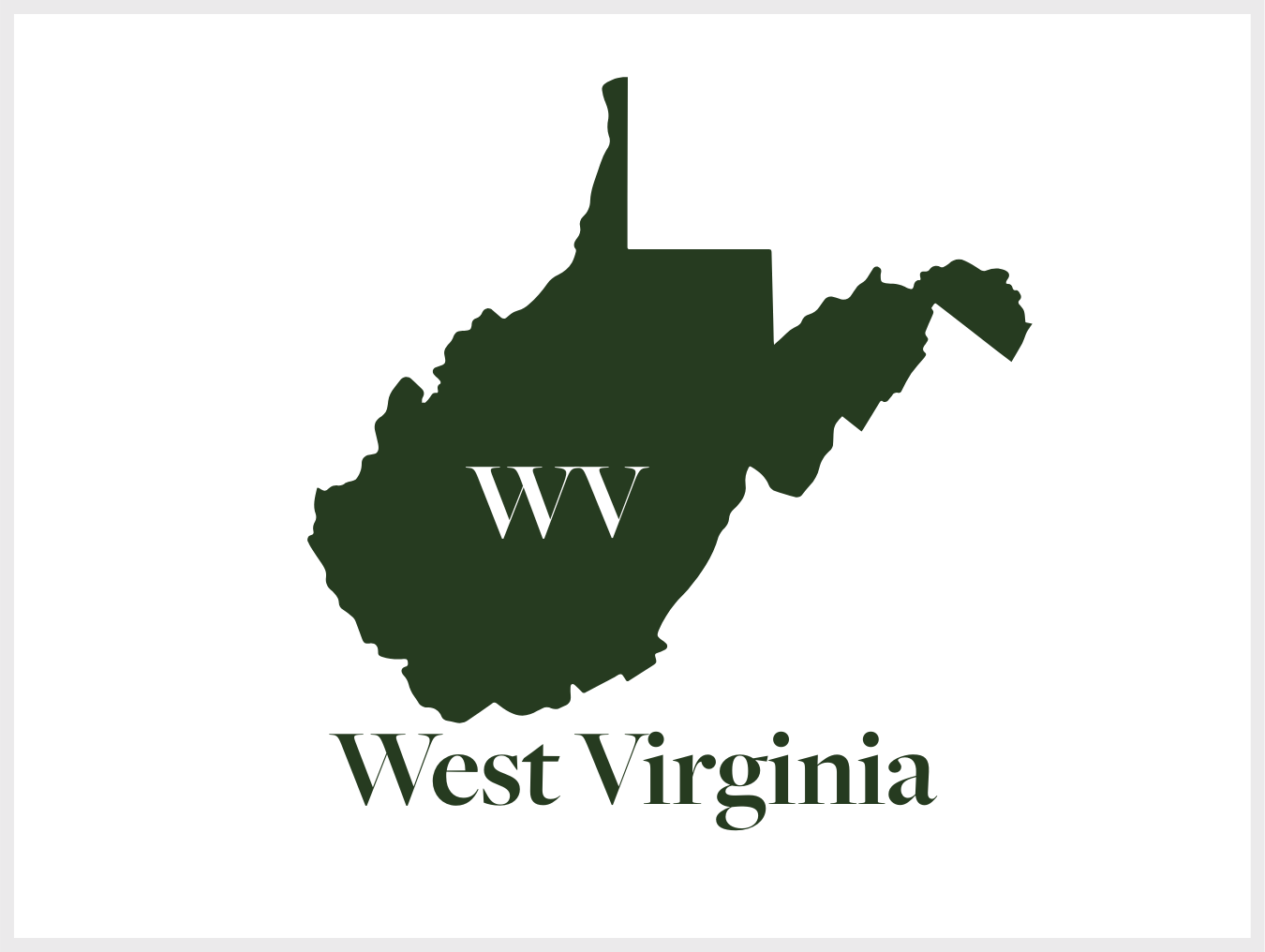 Map outline of West Virginia with 'WV' in the center and 'West Virginia' written below.