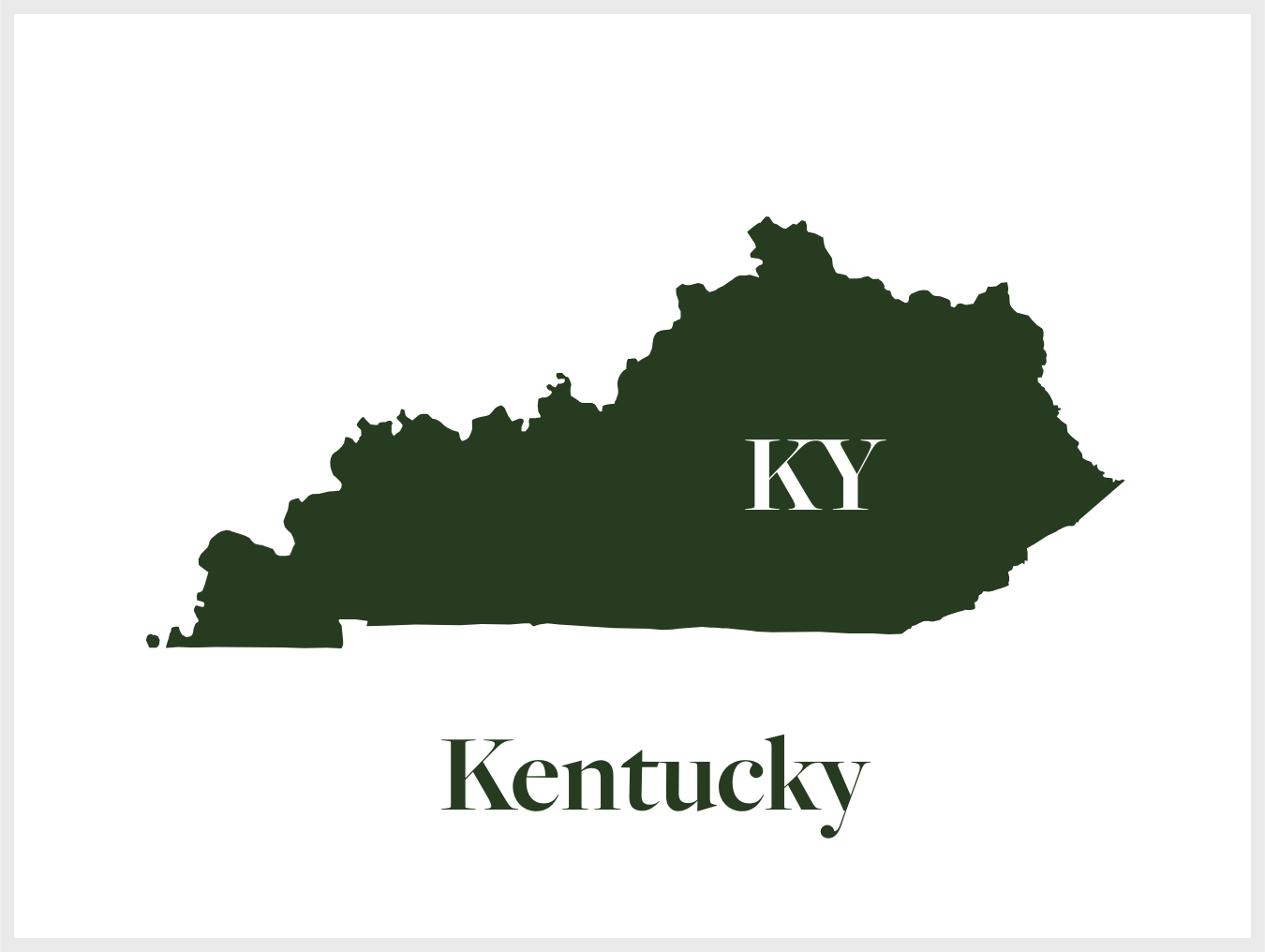 Green silhouette map of Kentucky with the letters 'KY' inside and the word 'Kentucky' below.