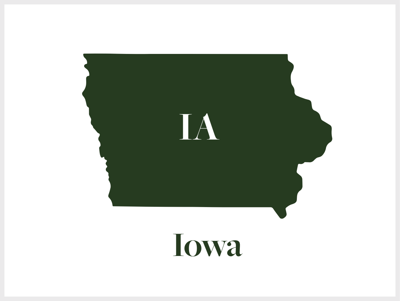 Green silhouette map of Iowa with the letters "LA" in the center and the word "Iowa" underneath.
