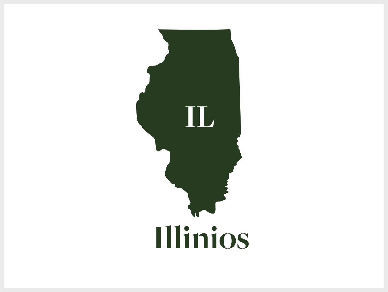 Dark green silhouette map of Illinois with the letters 'IL' in the center and the word 'Illinois' below.