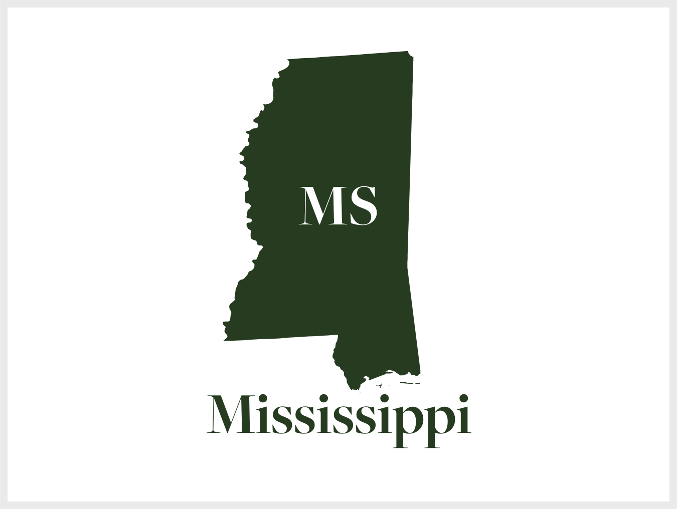Green silhouette of the state of Mississippi with the letters "MS" inside, and the word "Mississippi" below.