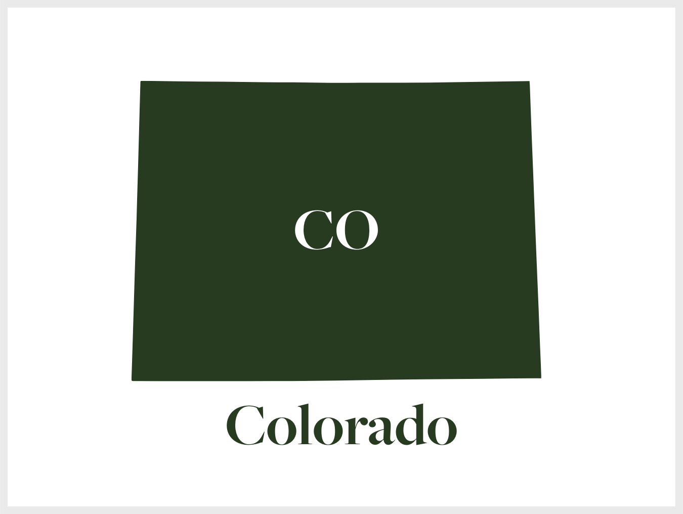 Diagram of the state of Colorado with the abbreviation 'CO' in the center and the word 'Colorado' below.