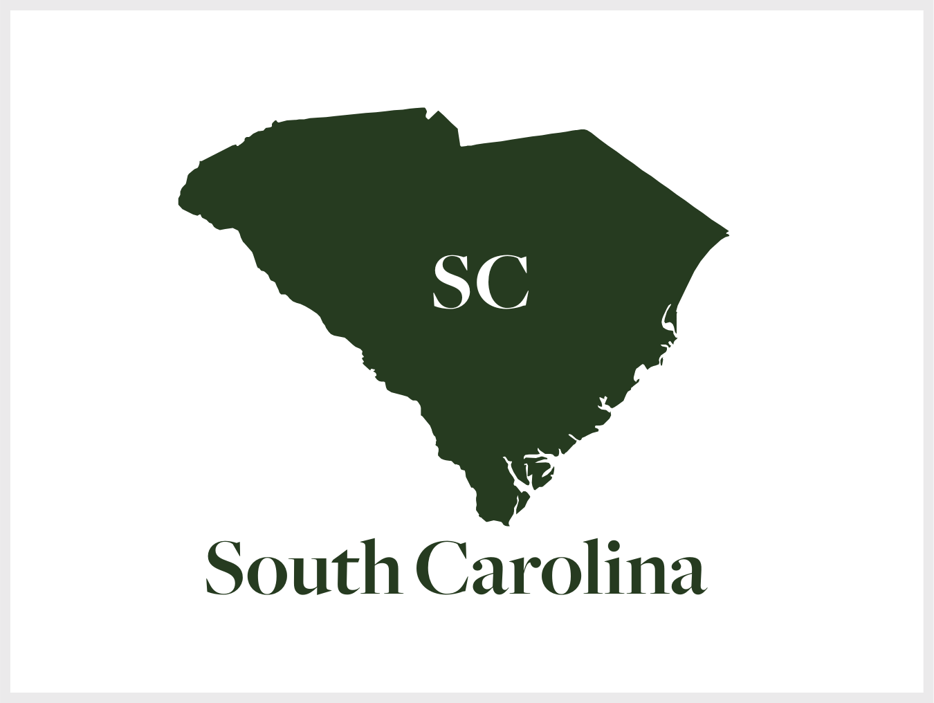 Green silhouette of South Carolina with 'SC' in the middle and 'South Carolina' written below.