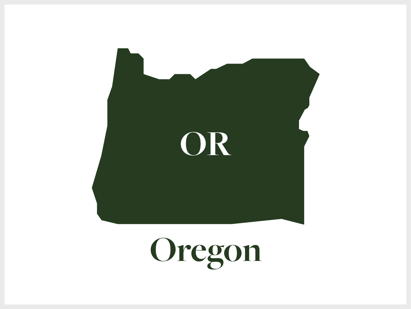 A graphic of the state of Oregon with the word 'OR' in the center and 'Oregon' written below.
