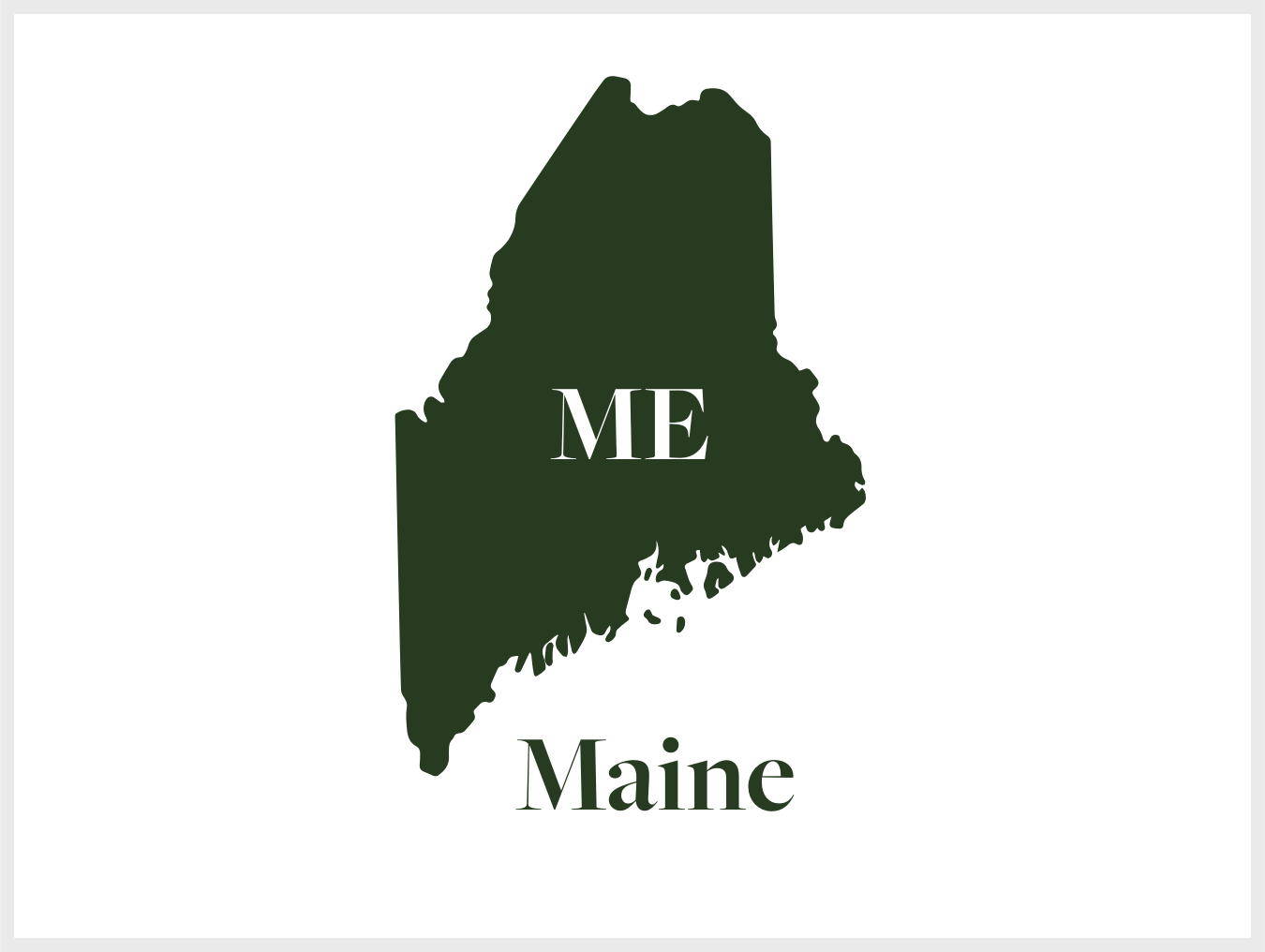 Outline map of Maine with the words 'ME' inside it and 'Maine' below.