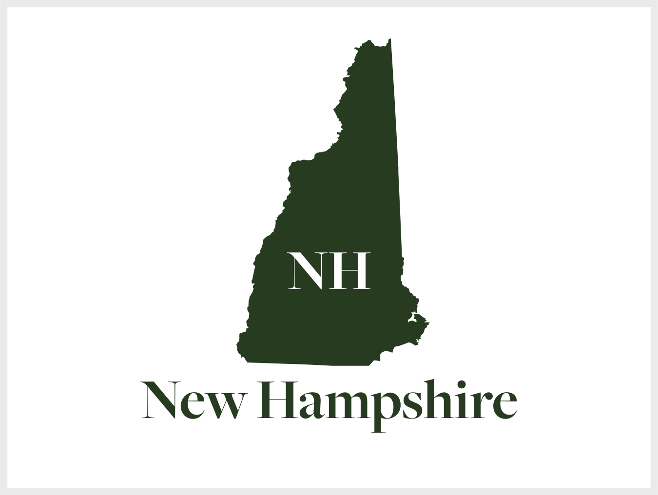 A silhouette map of New Hampshire with the initials 'NH' in the center, and the text 'New Hampshire' below it.