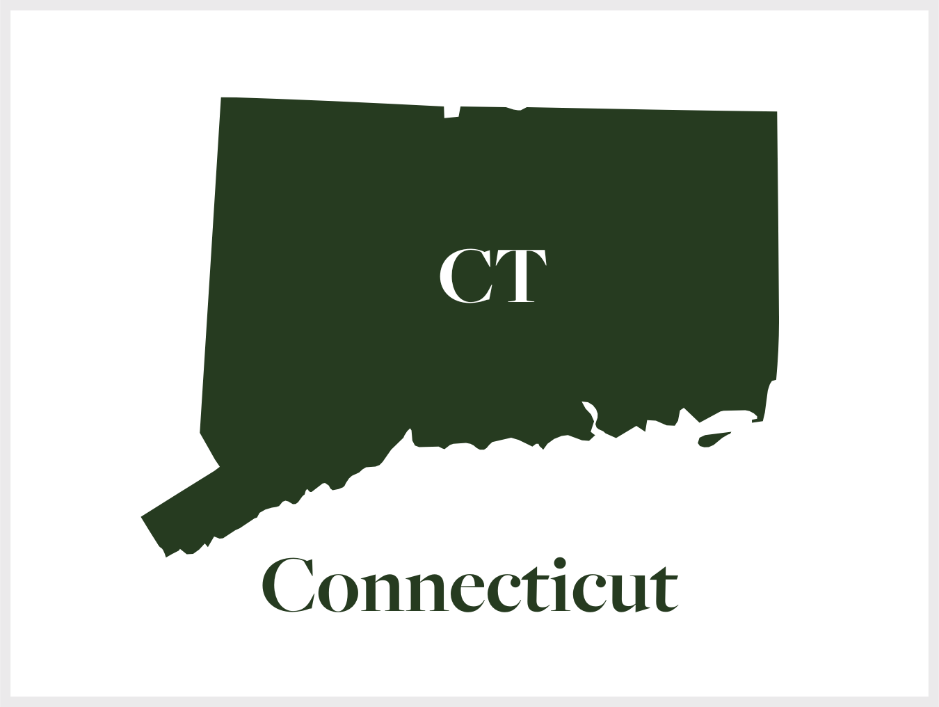 Silhouette of Connecticut state with the text 'CT' inside and 'Connecticut' below.