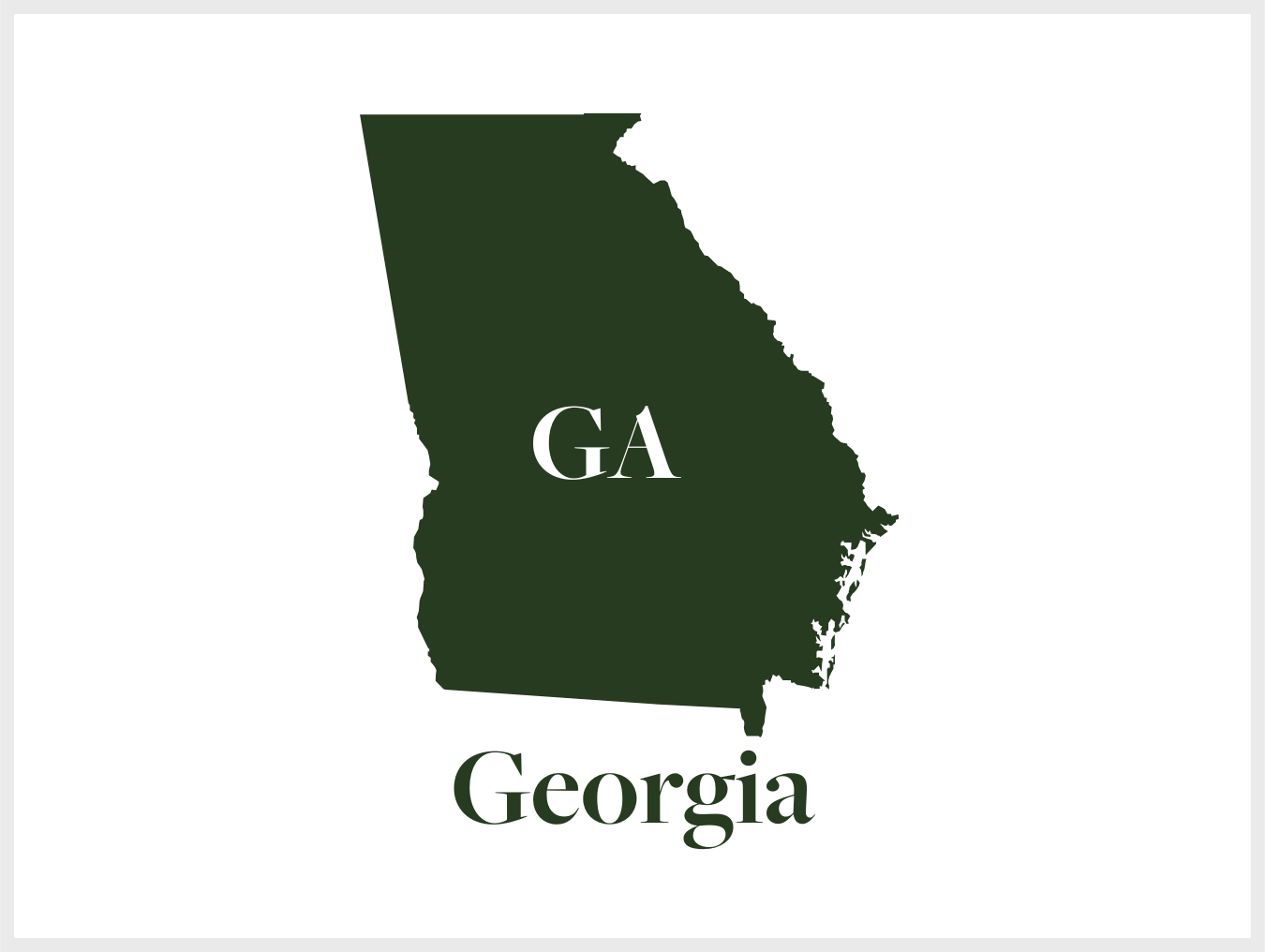 A green silhouette map of Georgia with the abbreviation "GA" in the center and the word "Georgia" at the bottom.