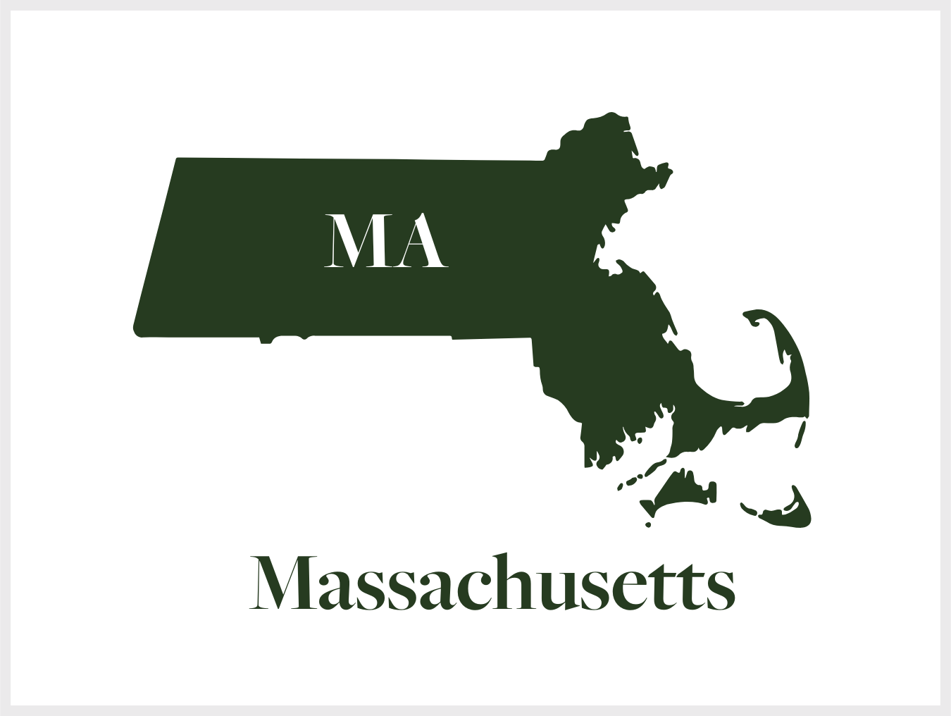 A graphic silhouette of the state of Massachusetts with the abbreviation 'MA' inside it, and the word 'Massachusetts' below.