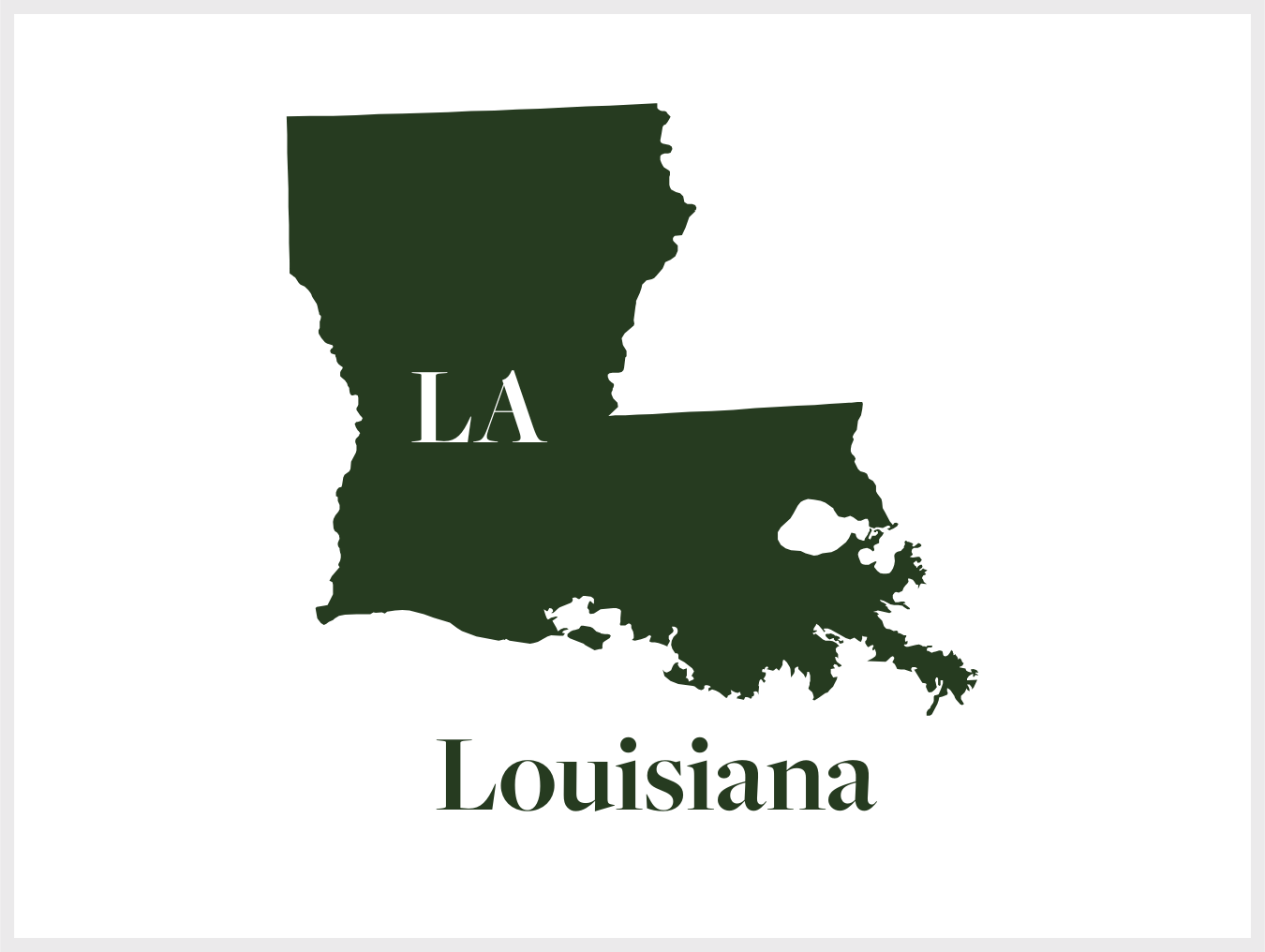 Map of Louisiana with the abbreviation 'LA' and the label 'Louisiana' at the bottom.