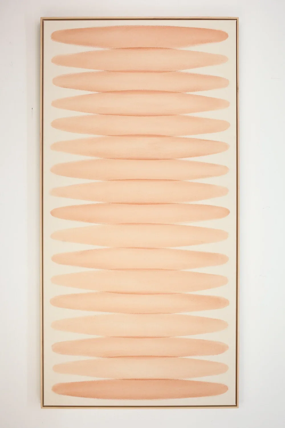 RYAN SNOW  
Diamonds in Pink (2026)  
37” x 73” x 2.5”  
Earth-pigment watercolor on natural canvas  
Framed in maple  
$7,500