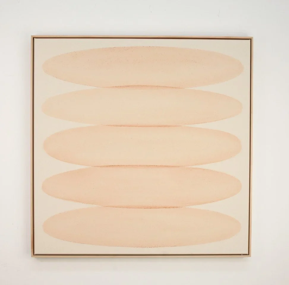 RYAN SNOW  
Ovals in Light Pink (2026)  
41” x 41” x 2.5”  
Earth-pigment watercolor on natural canvas  
Framed in maple  
$5,800