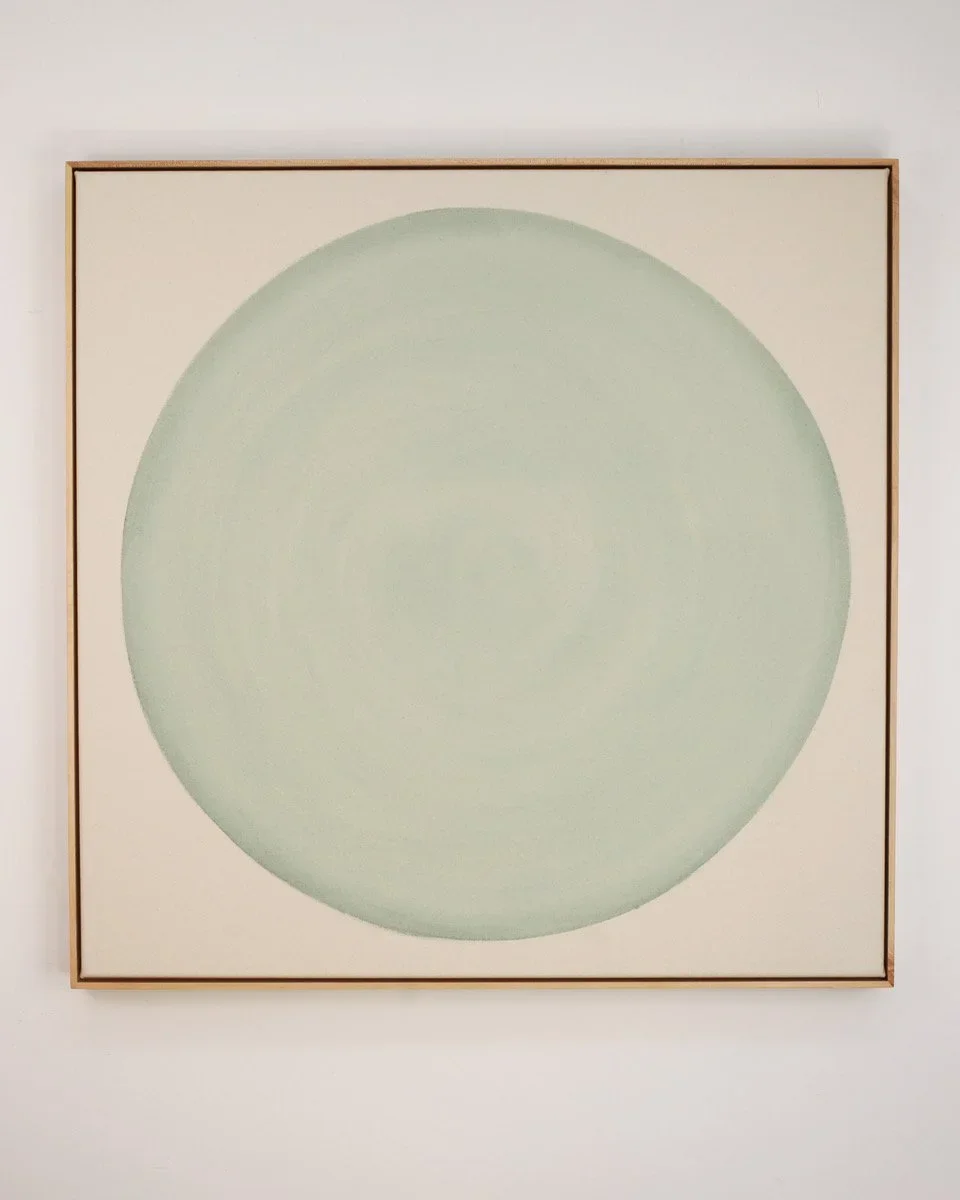 RYAN SNOW  
Circle in Light Blue (2026)  
41” x 41” x 2.5”  
Earth-pigment watercolor on natural canvas  
Framed in maple  
$5,800