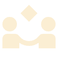 Two people icons shaking hands with a diamond shape overhead.
