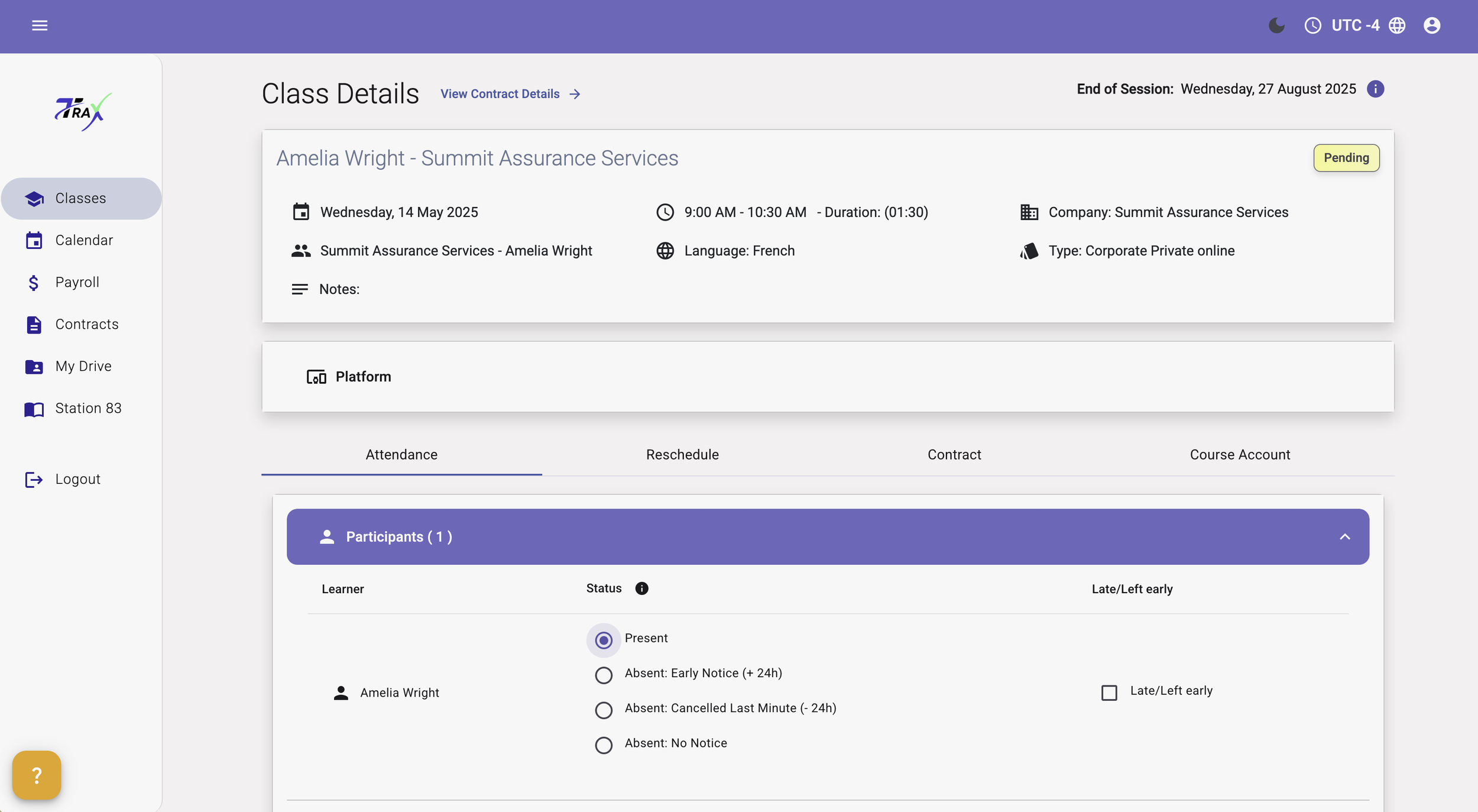 Class Details & Attendances View
