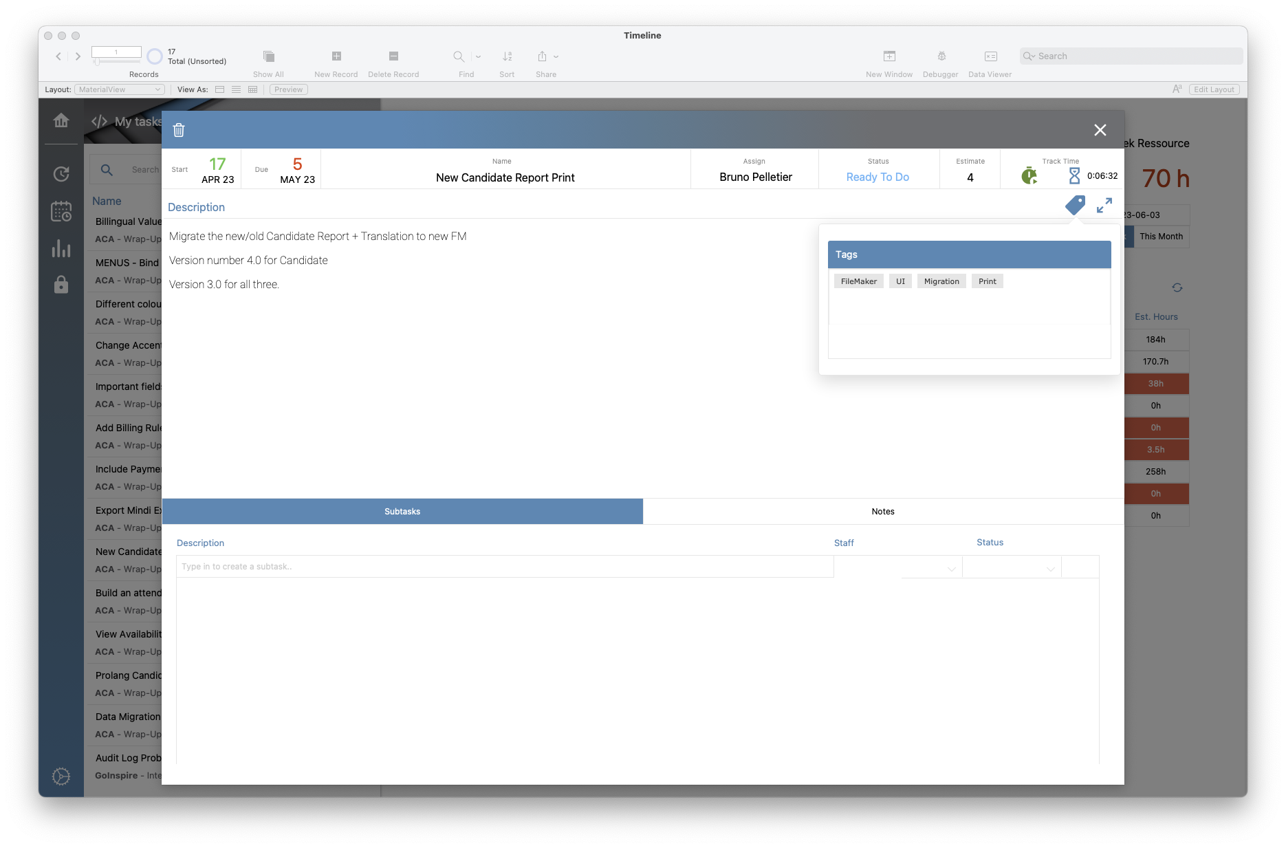 Details view with Tags, Notes & Subtasks