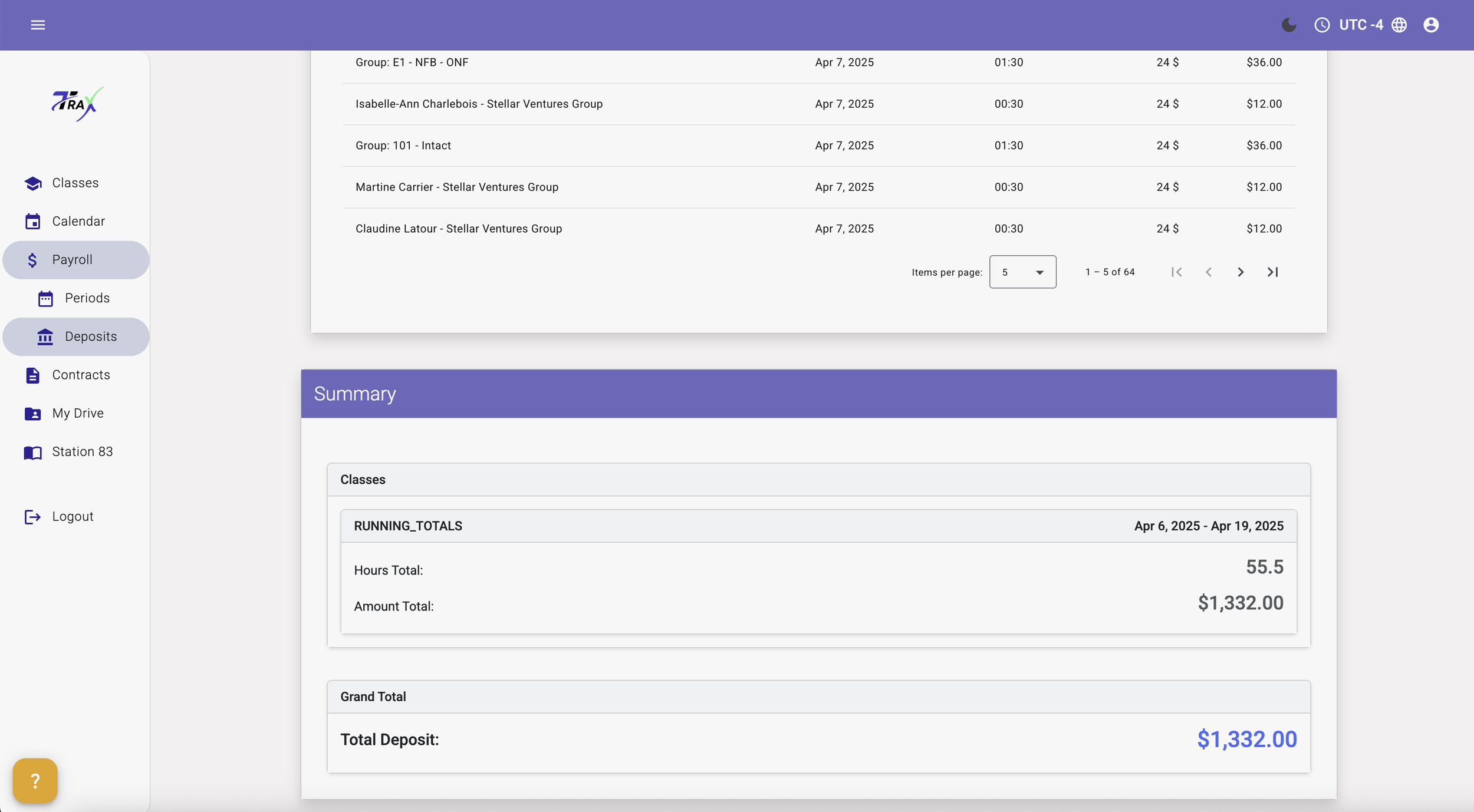Running total for Deposits