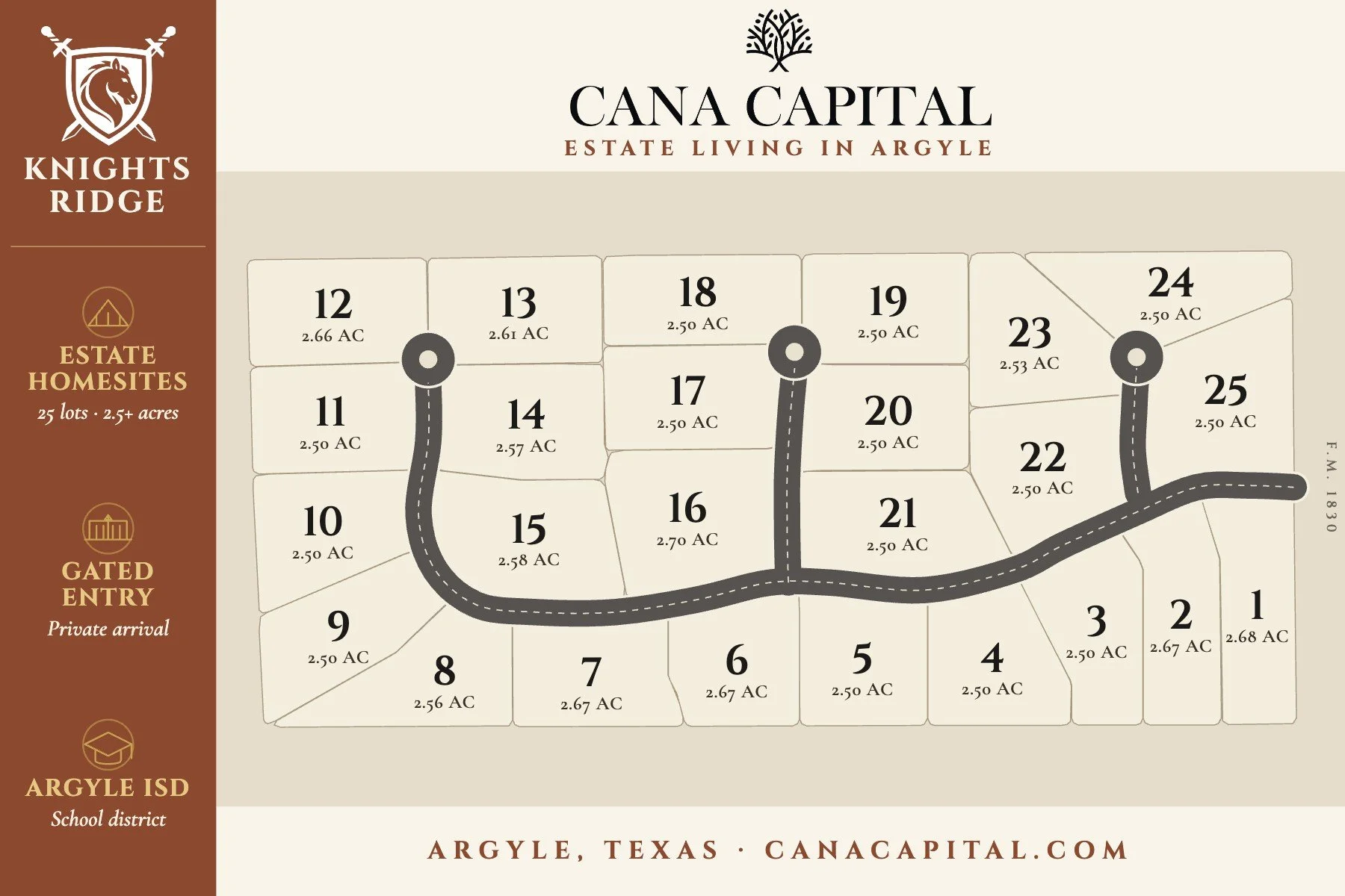 Knights Ridge plat showing 25 homesites