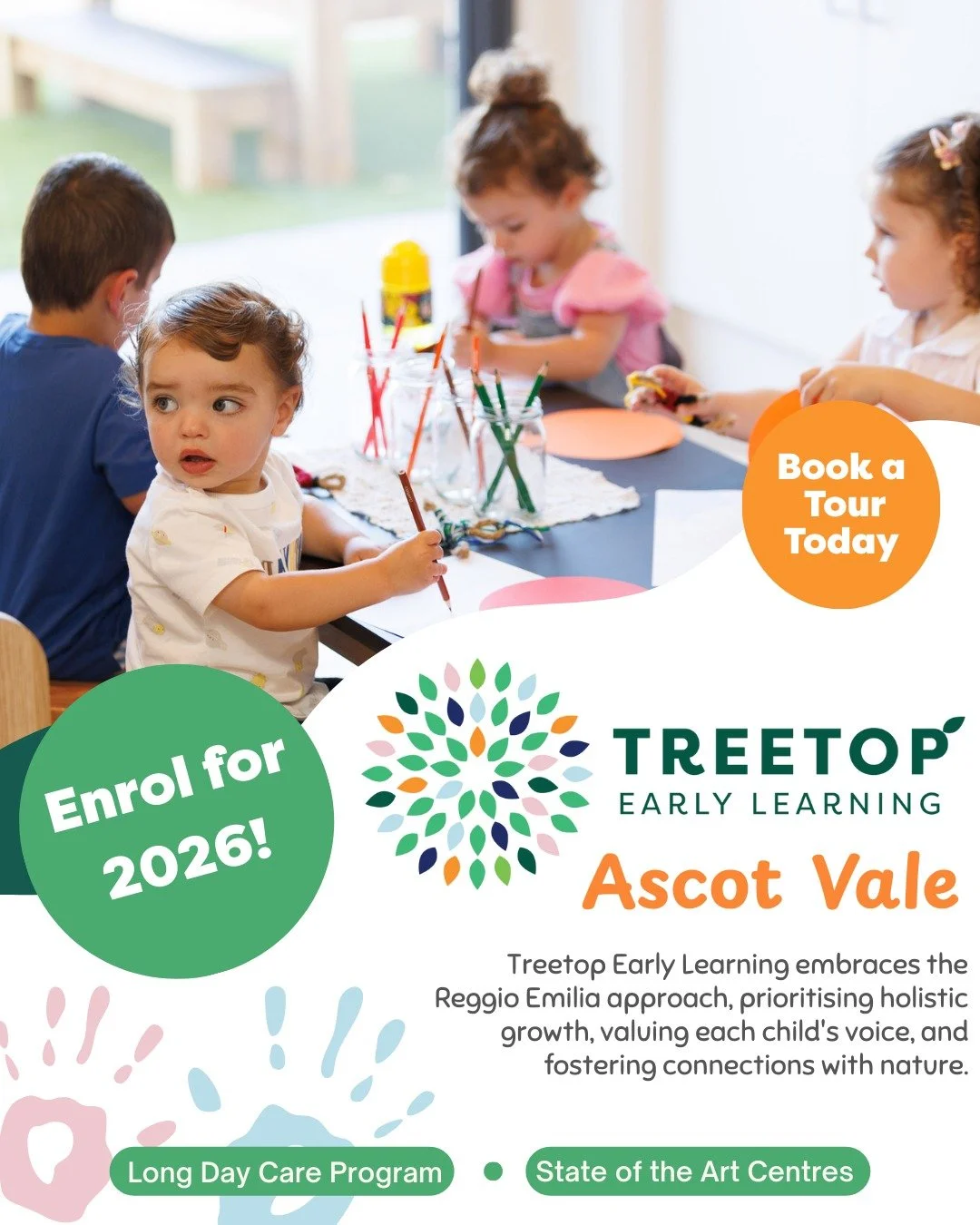 🌿 Enrol now for 2026 or book a tour at Treetop Early Learning Ascot Vale!

Our family-owned, Reggio Emilia&ndash;inspired centre offers exceptional childcare and kindergarten with personalised care, enrichment programs, and Bachelor-qualified teache