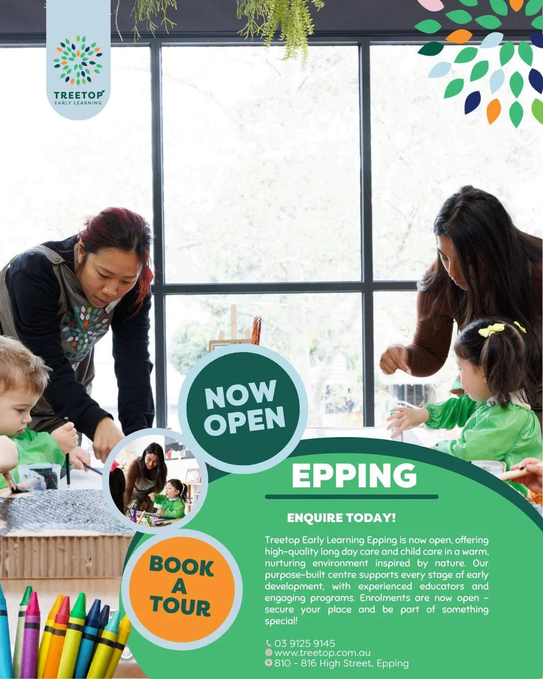 Our brand new Treetop Early Learning Epping Centre is open and ready to welcome little learners through the door. 

At Treetop, we've carefully designed a space where children can explore, discover and grow in a playful and nurturing environment. Eve
