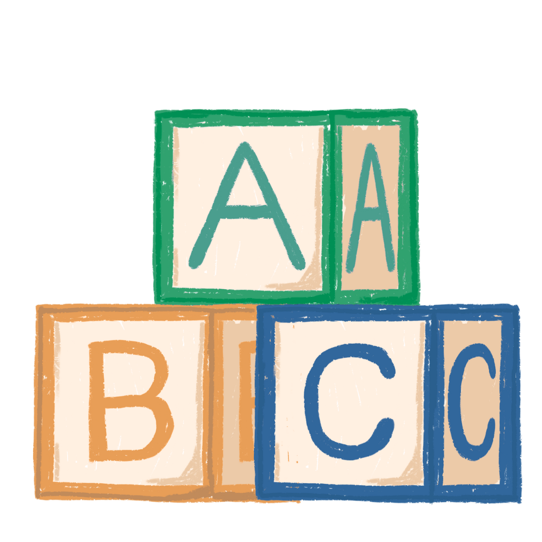 Colorful illustrated alphabet blocks spelling 'ABC'