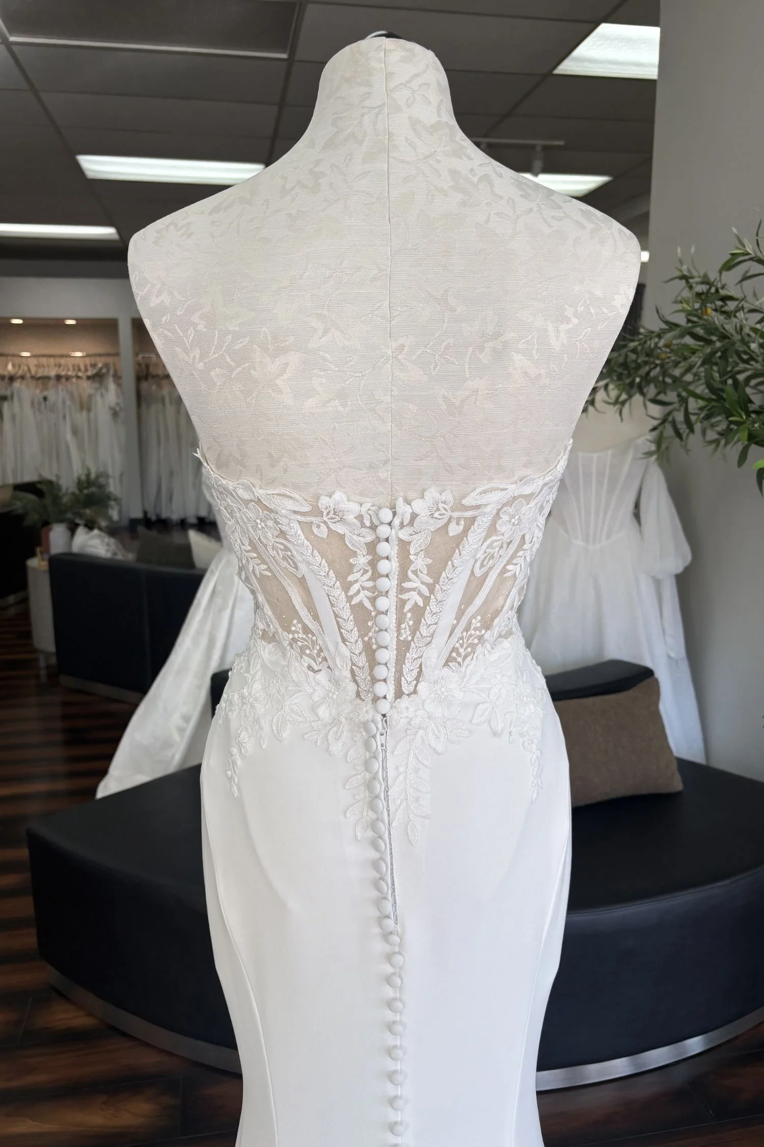 Strapless Crepe Fit & Flare with Lace