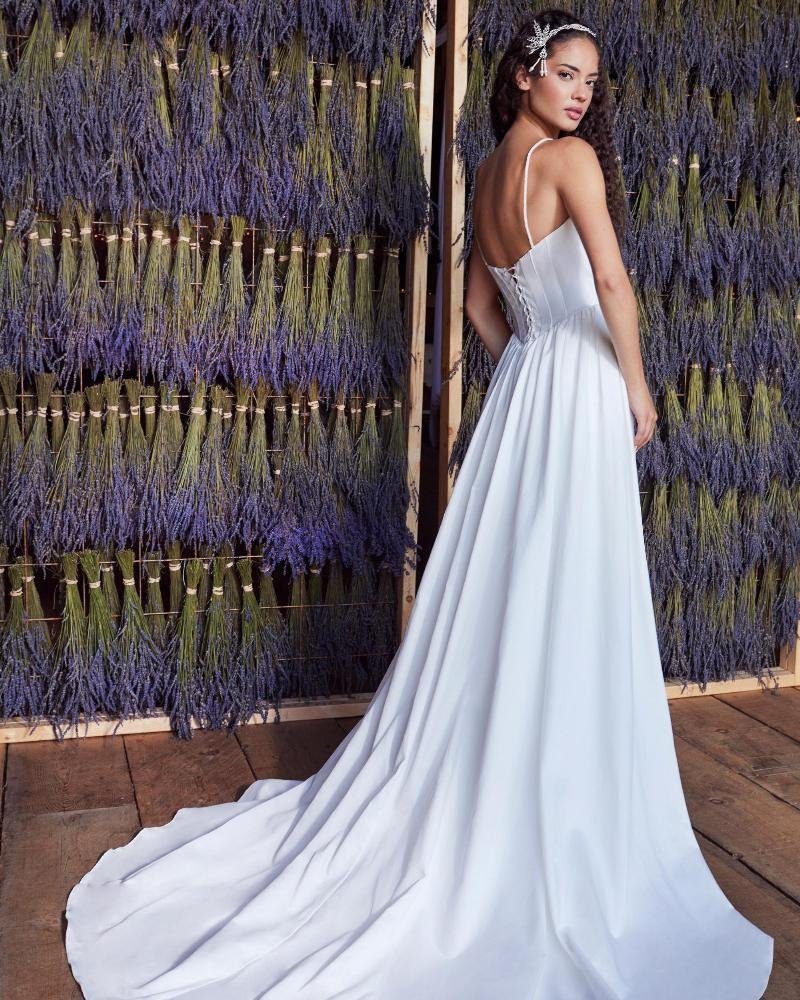 Simple Satin Wedding Dress with Slit and Spaghetti Straps