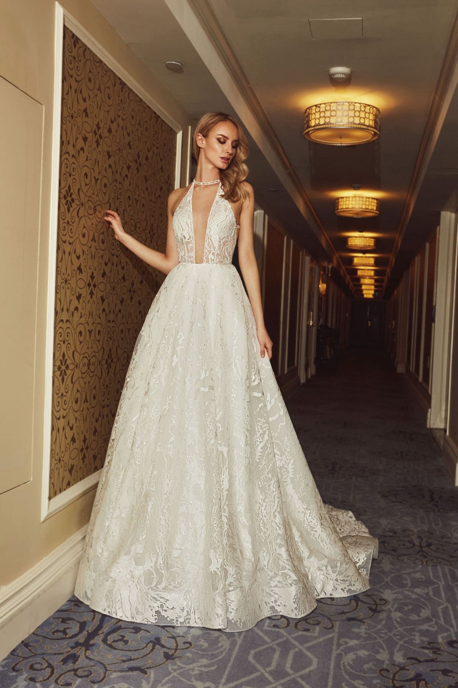 Luxury Designer V neck ball gown nude shiny BLack wedding dress – AiSO  BRiDAL