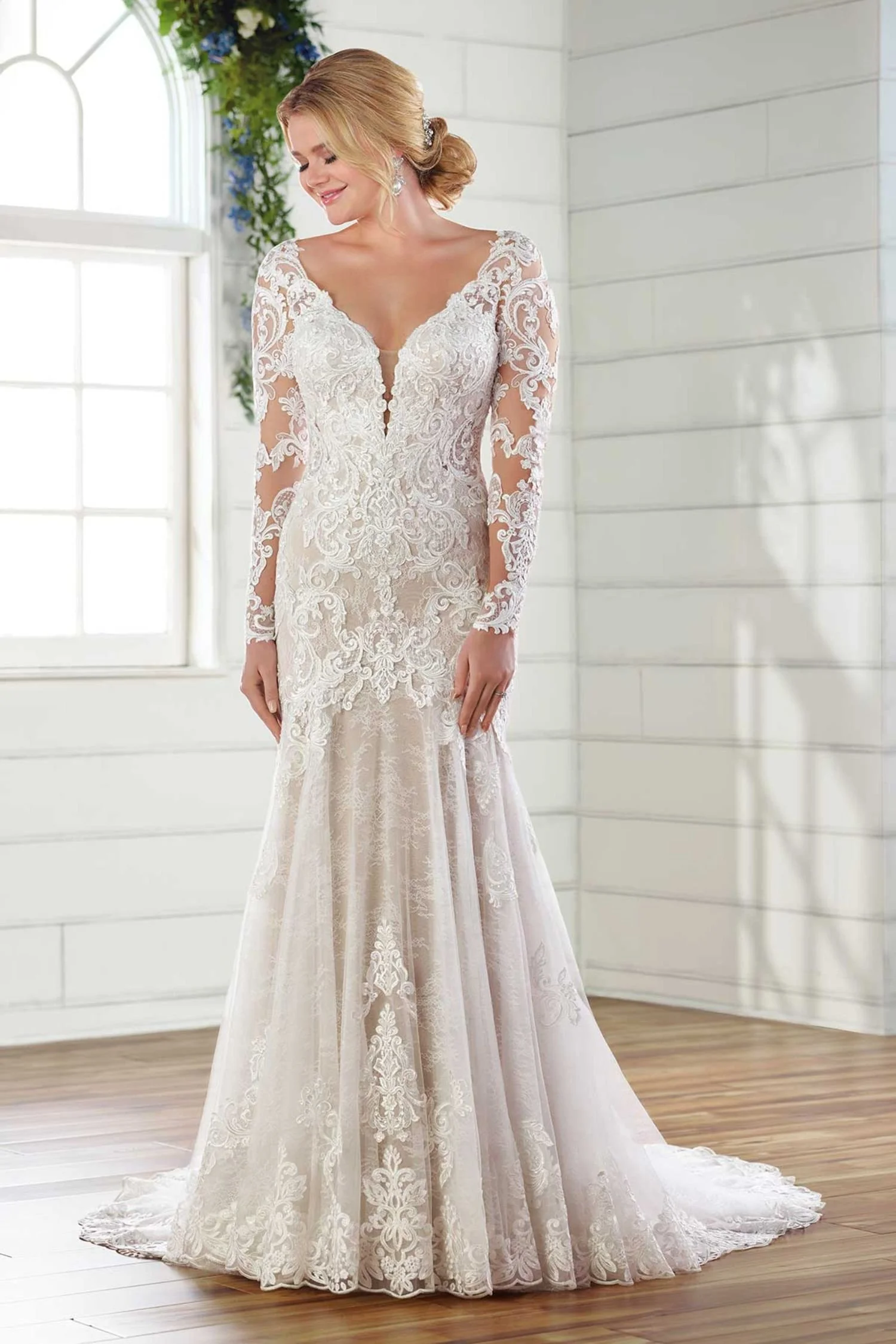 essense of australia long sleeve lace dress Romantic Lace Long Sleeve Princess Ballgown Wedding Dress