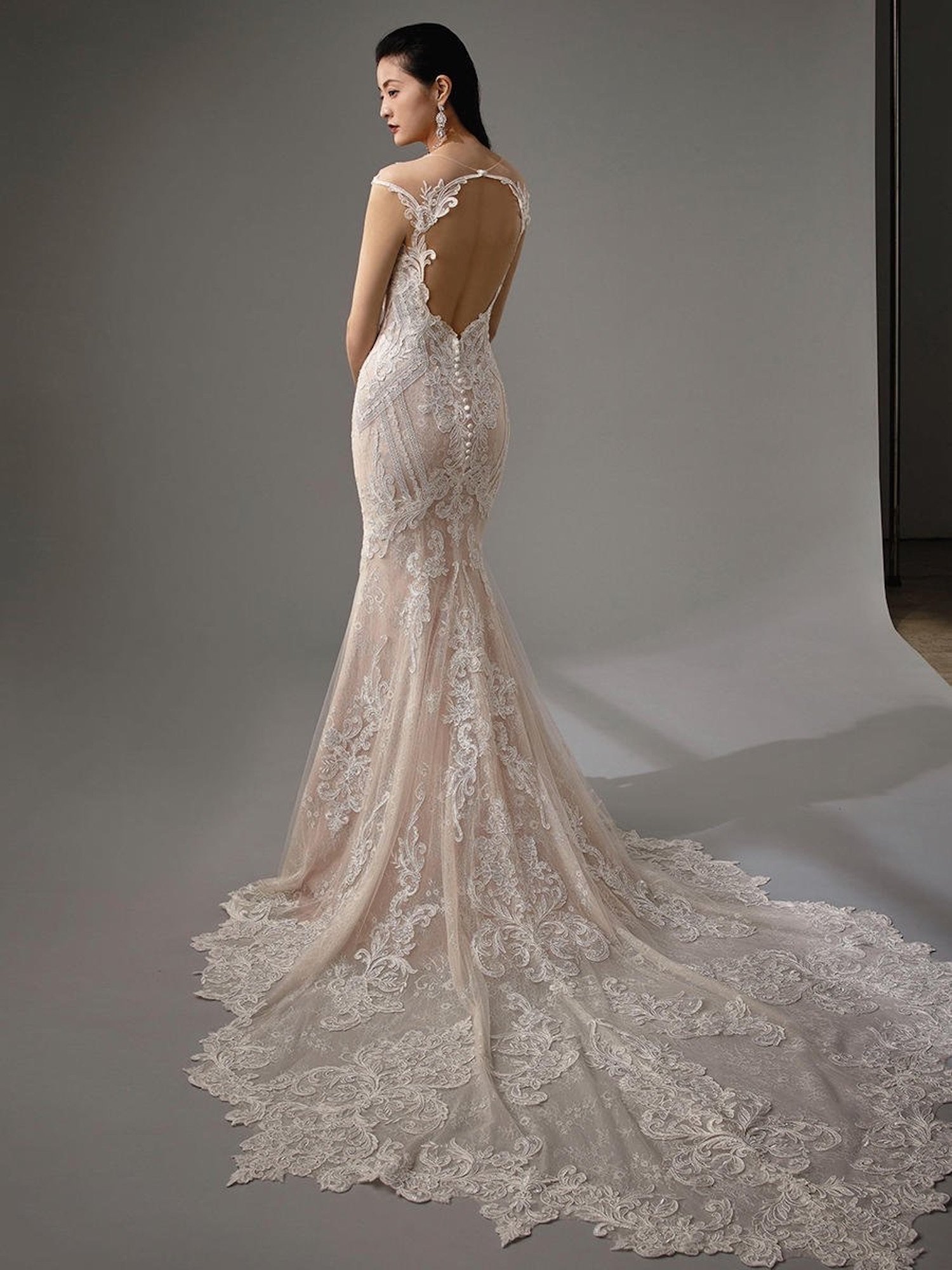 Lace Fit and Flare Wedding Dress with Key Hole Back