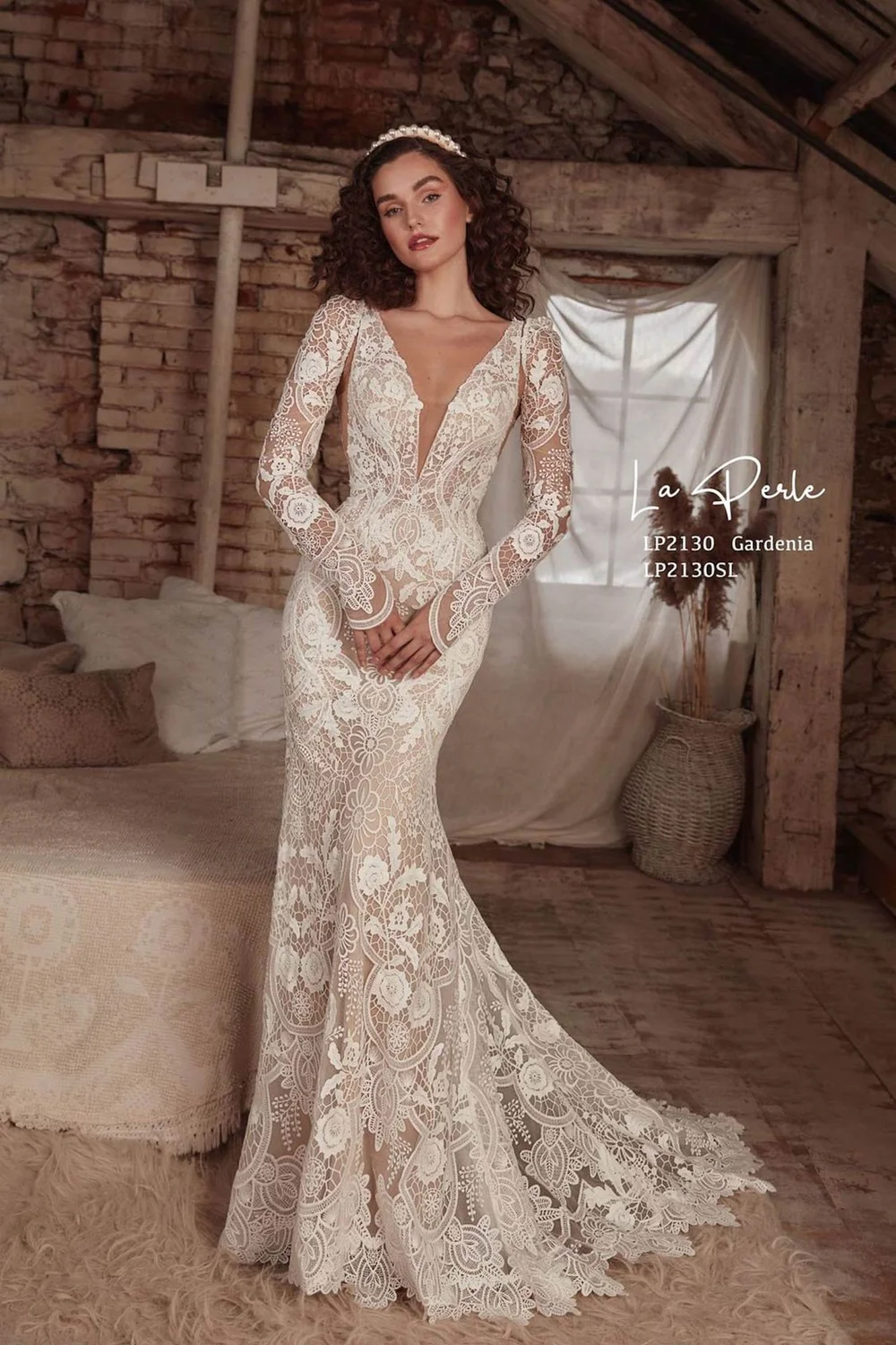 La Perle Gardenia Wedding Dress for sale in Sacramento | Designer Sample, Size 10,  Olive & Ivory