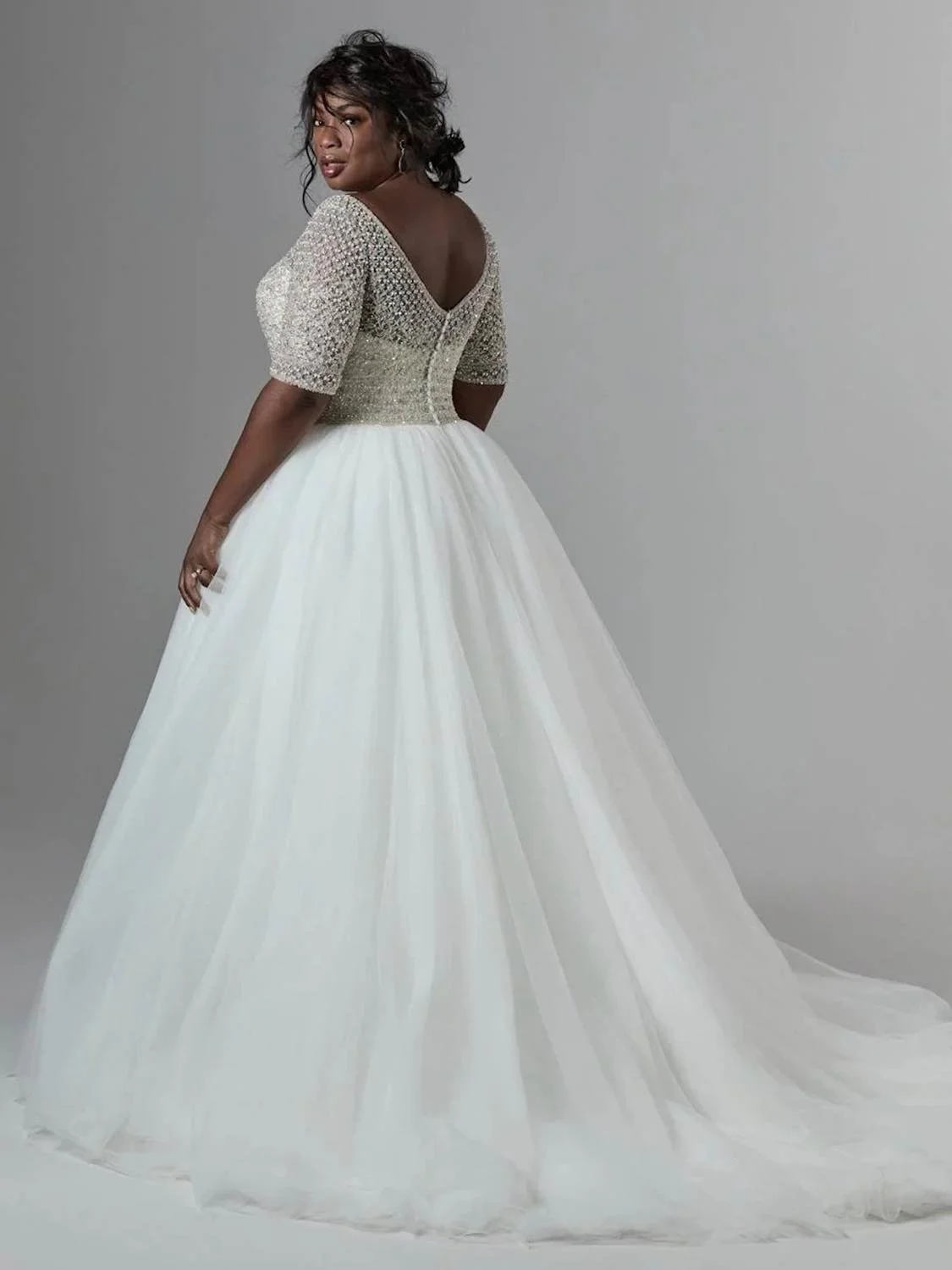 Glamorous Fully Beaded Plus Size Ball Gown Wedding Dress
