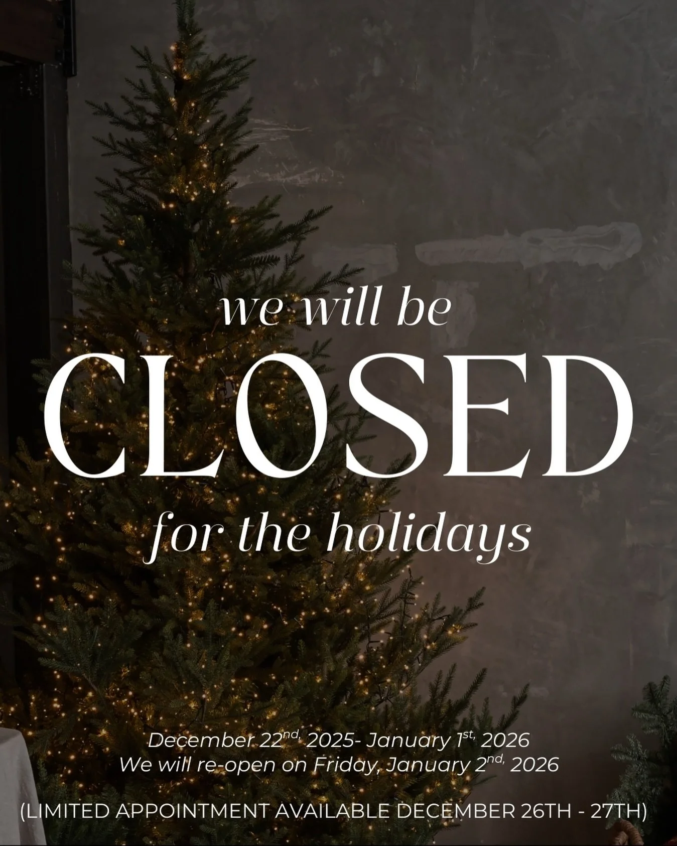 Happy Holidays from the Olive &amp; Ivory family! 🤍

As we celebrate the festive season, our team will be taking a brief pause to spend time with loved ones and recharge for the year ahead. Our boutique will be closed December 22nd through January 1