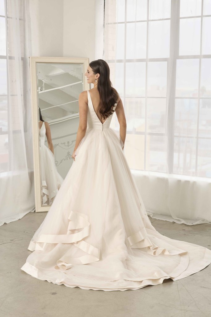 Modern Whimsical Ruffle Ballgown Wedding Dress with Satin and Tulle