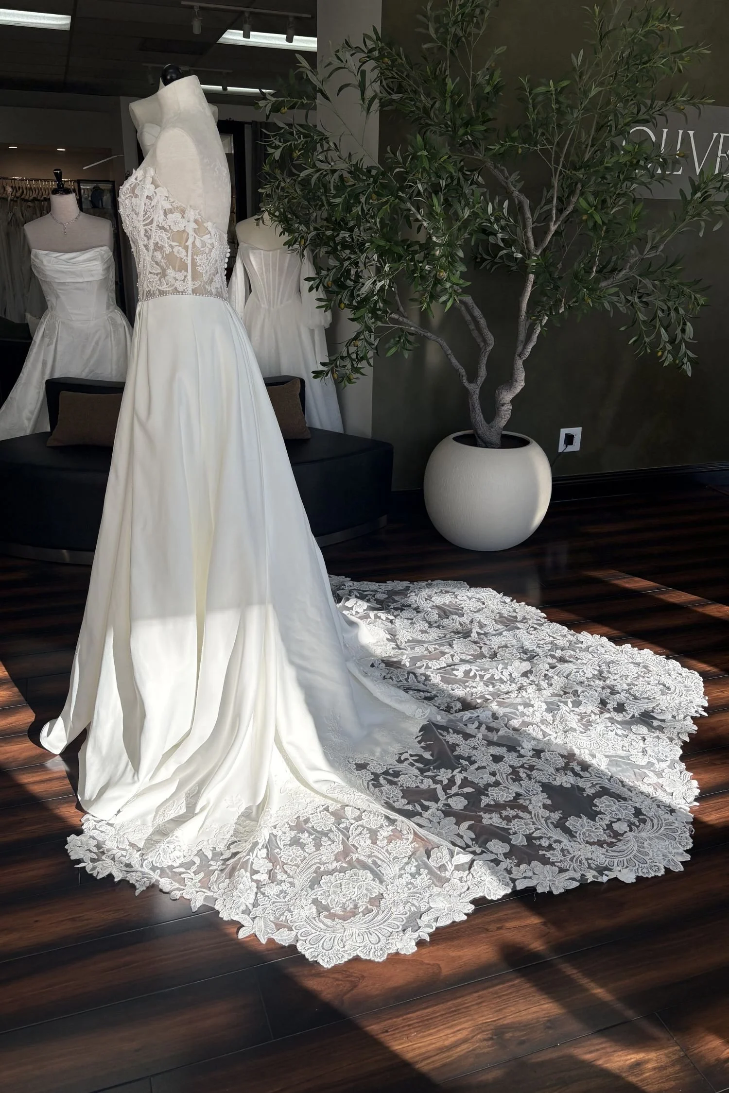 Strapless Ballgown Wedding Dress with Lace Bodice and Train