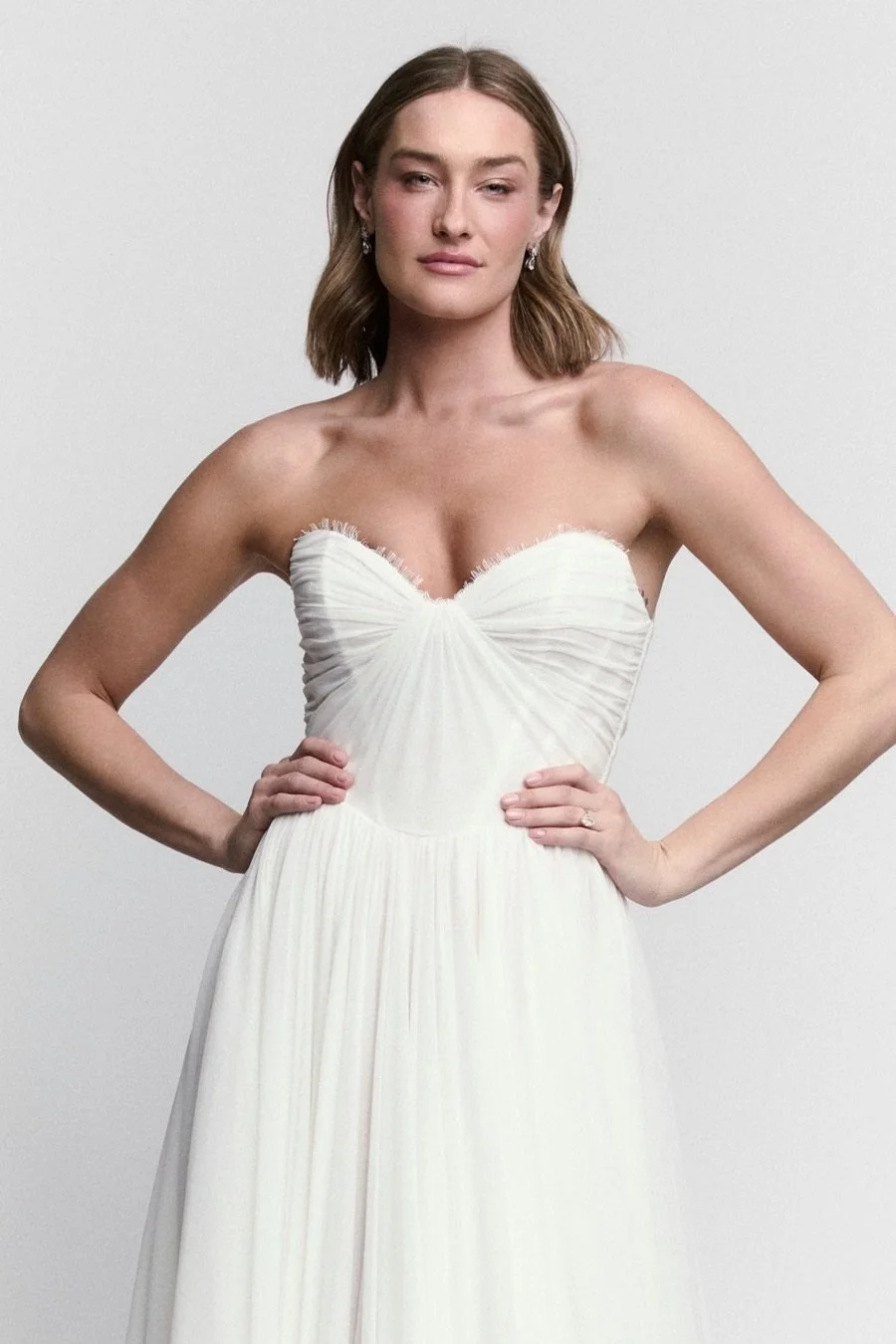 Locket Chantal a-line wedding dress with sweetheart neckline and detachable bishop sleeves