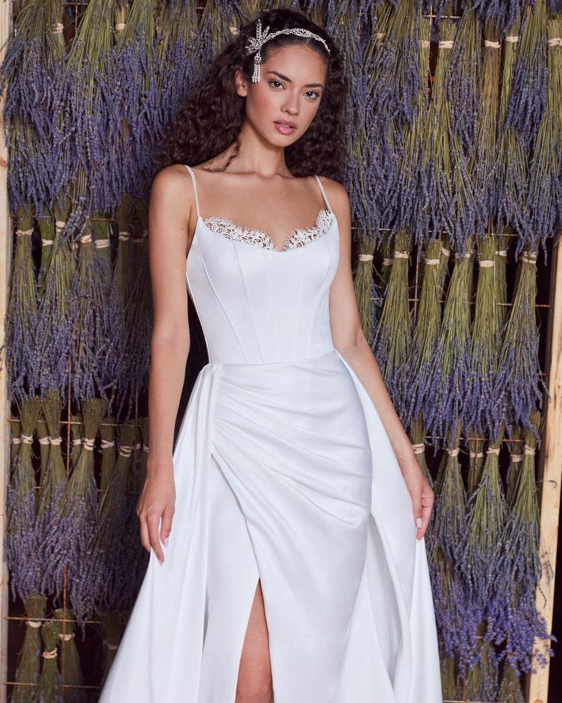Simple Satin Wedding Dress with Slit and Spaghetti Straps