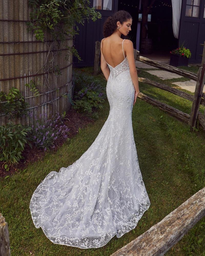 Fitted Beaded Wedding Dress with Open Back and Sheath Silhouette