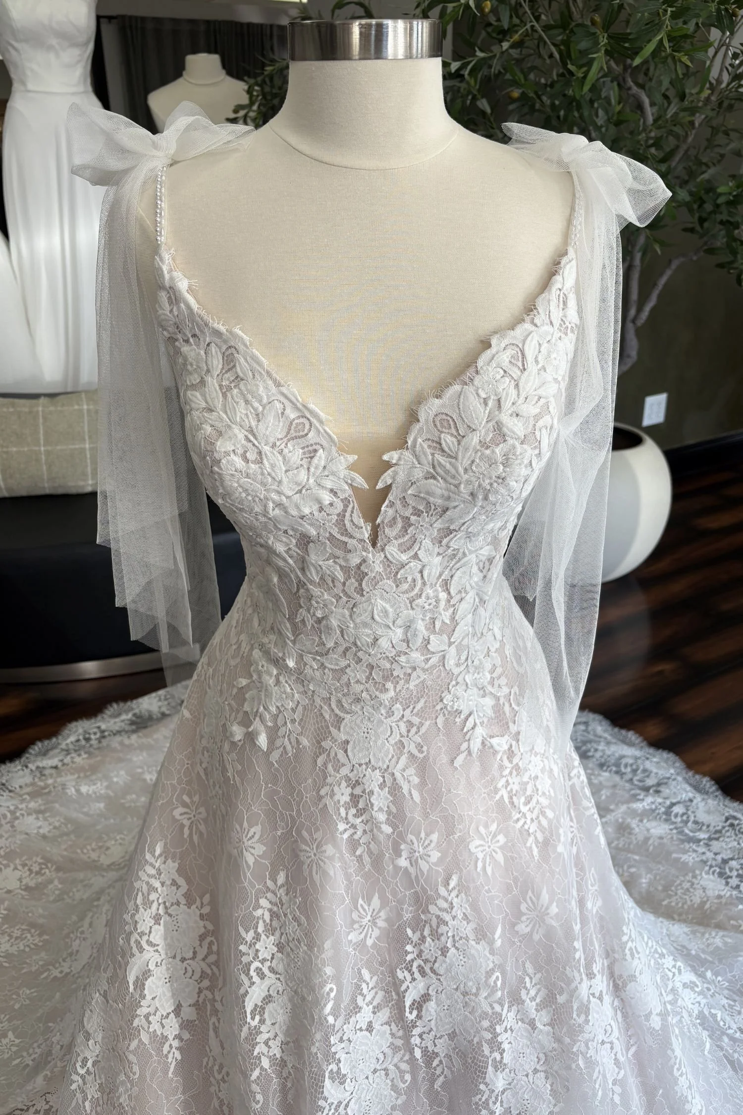 Full Lace A-Line Wedding Dress with Plunge Neckline