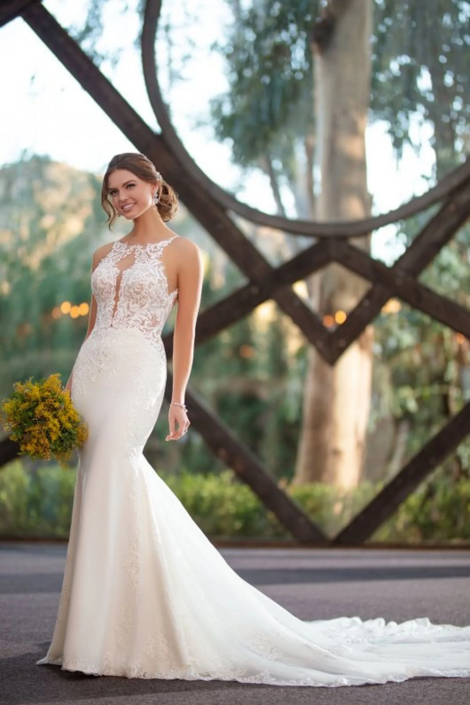 Crepe Lace Wedding Dress with High Neck Illusion