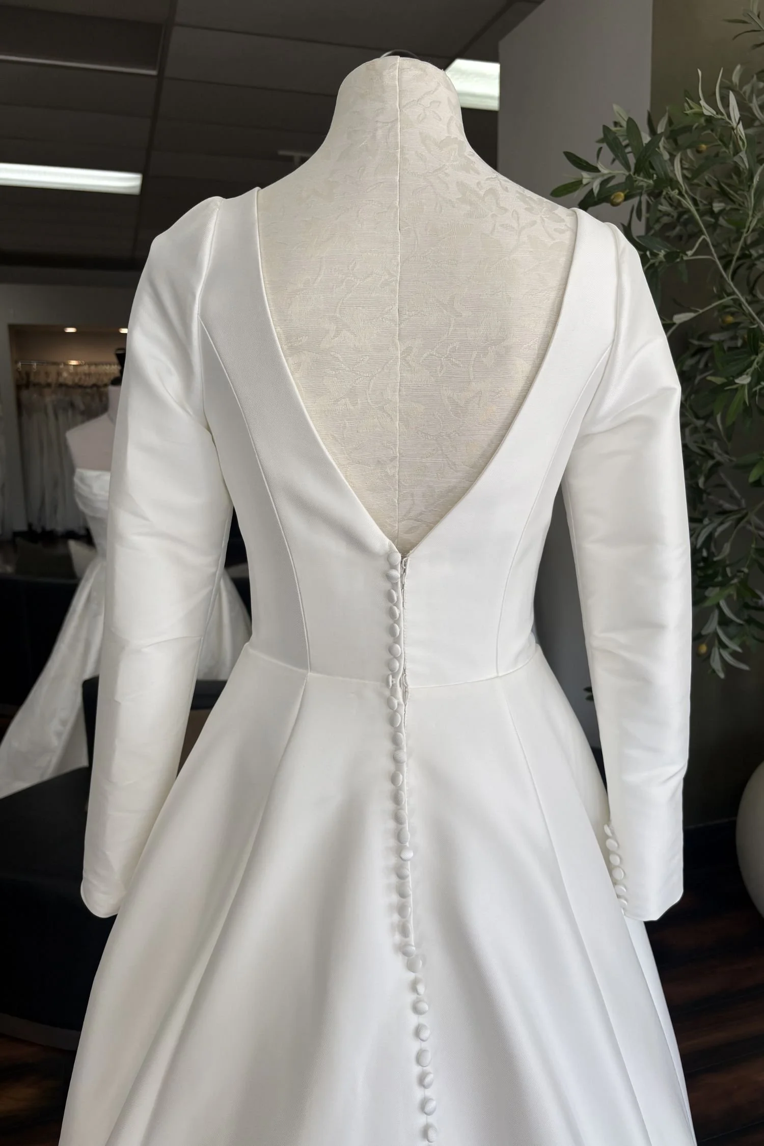 Simple Mikado Ballgown Wedding Dress with Long Sleeves