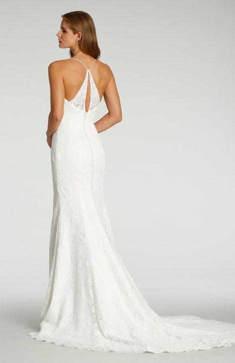 Ti Adora 7707 V-neck spaghetti strap fit and flare wedding gown with re-embroidered lace and open back