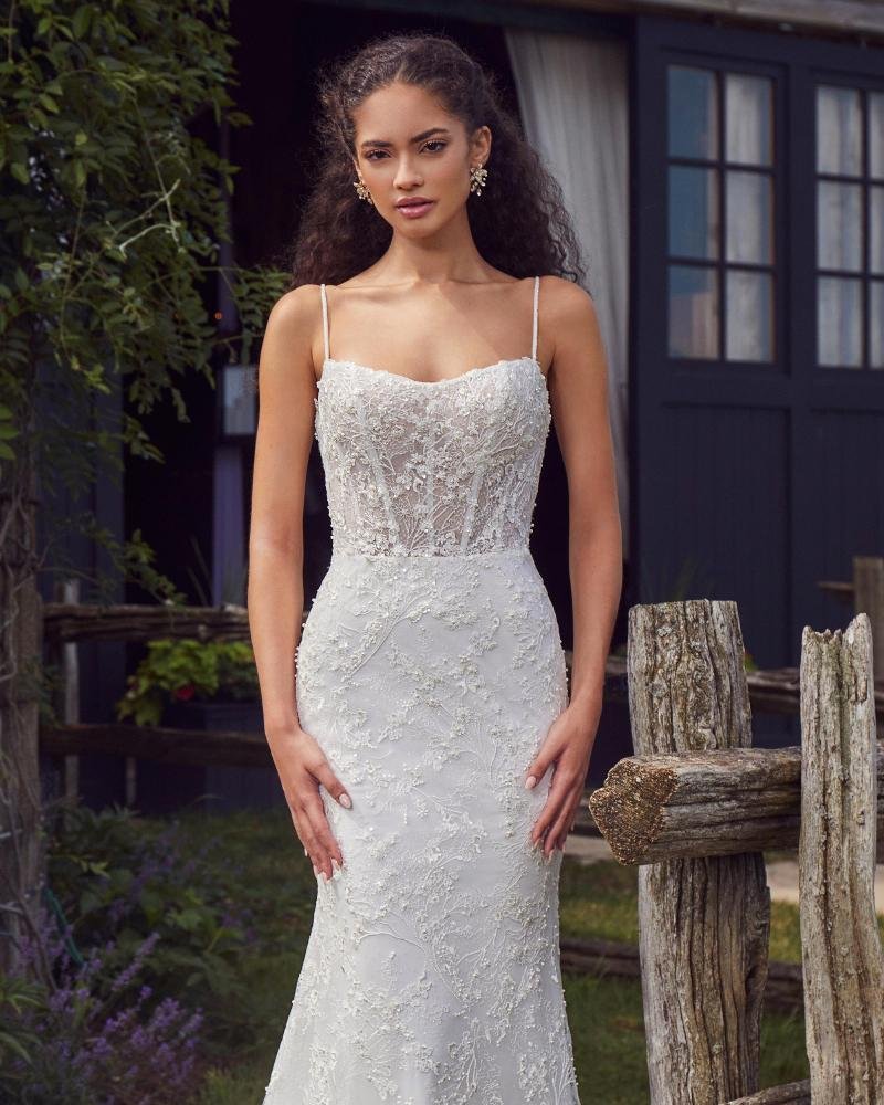 Fitted Beaded Wedding Dress with Open Back and Sheath Silhouette