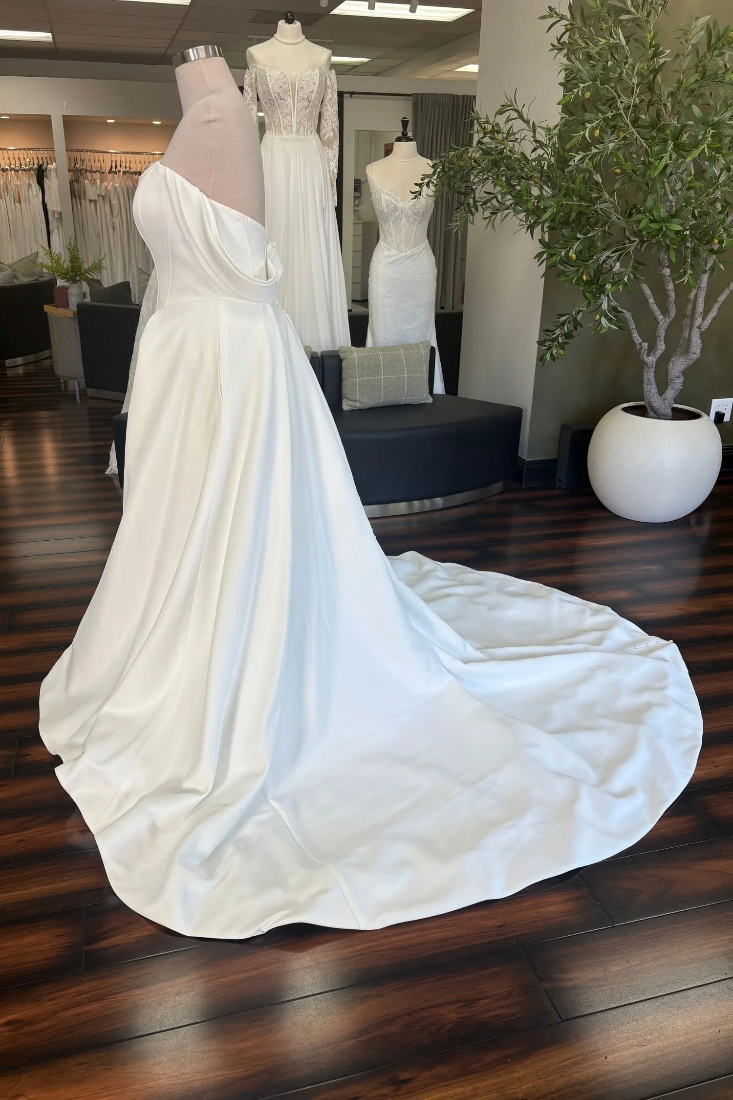 Plus Size Satin Ballgown Wedding Dress with Sweetheart Neckline and Off the Shoulder Sleeves