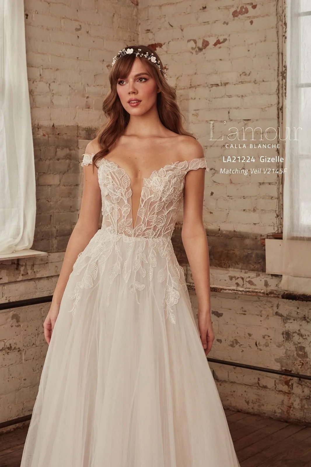 L'amour by Calla Blanche Gizelle LA21224 strapless sweetheart A-line wedding dress with beaded lace bodice