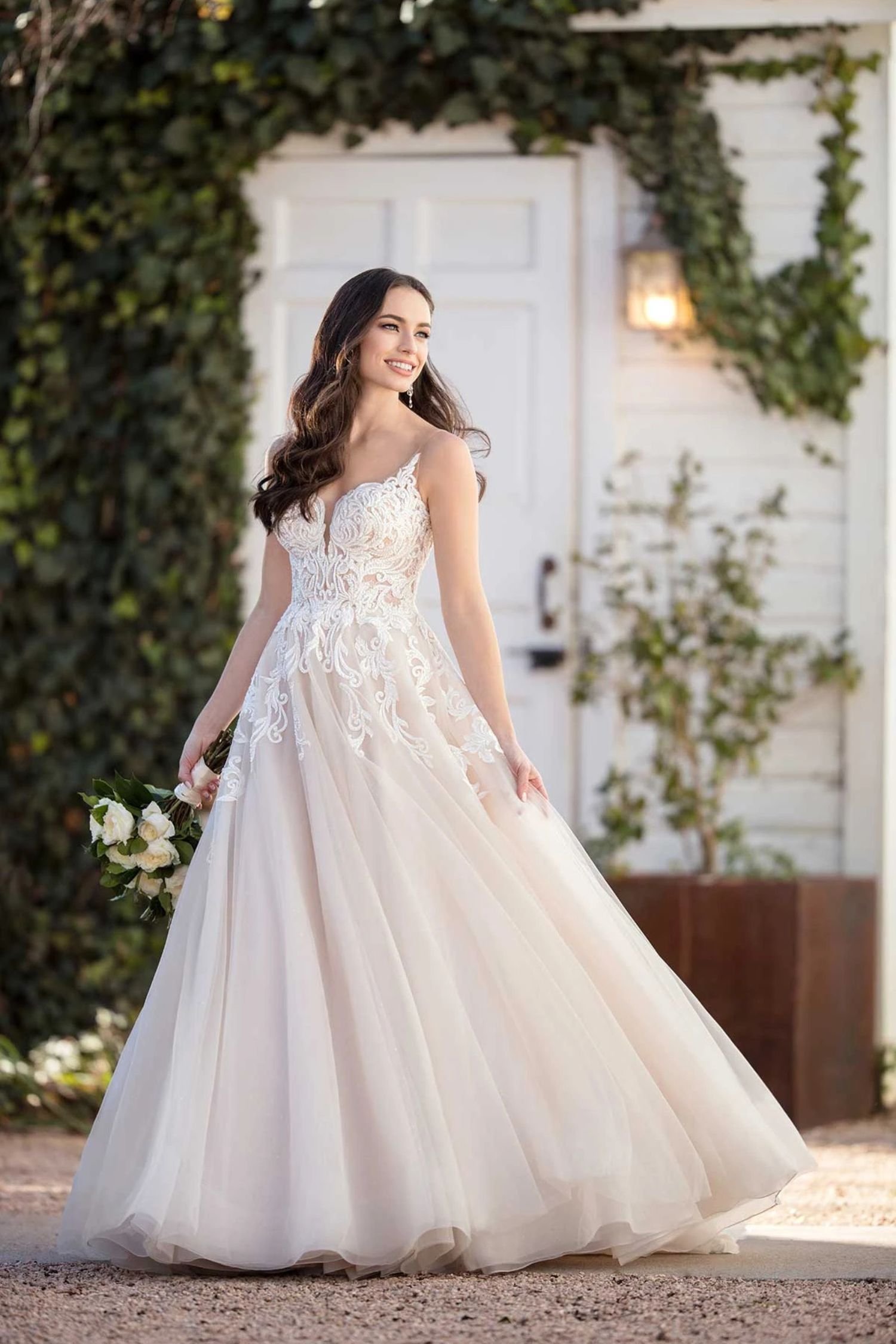 Lace Tulle Ballgown Wedding Dress with Spaghetti Straps